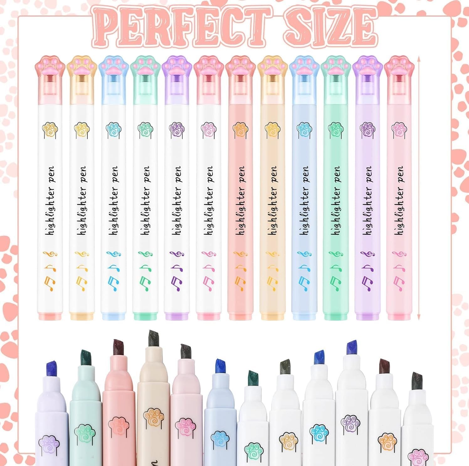 UCRAVO Cute Cat Paw Highlighter Set 6 PCS Single Tip Pastel Highlighter Pens Kawaii Aesthetic Stationery for Students Girls Kids Mild No Bleed Marker for School Supplies,Art Supplies Gift Set