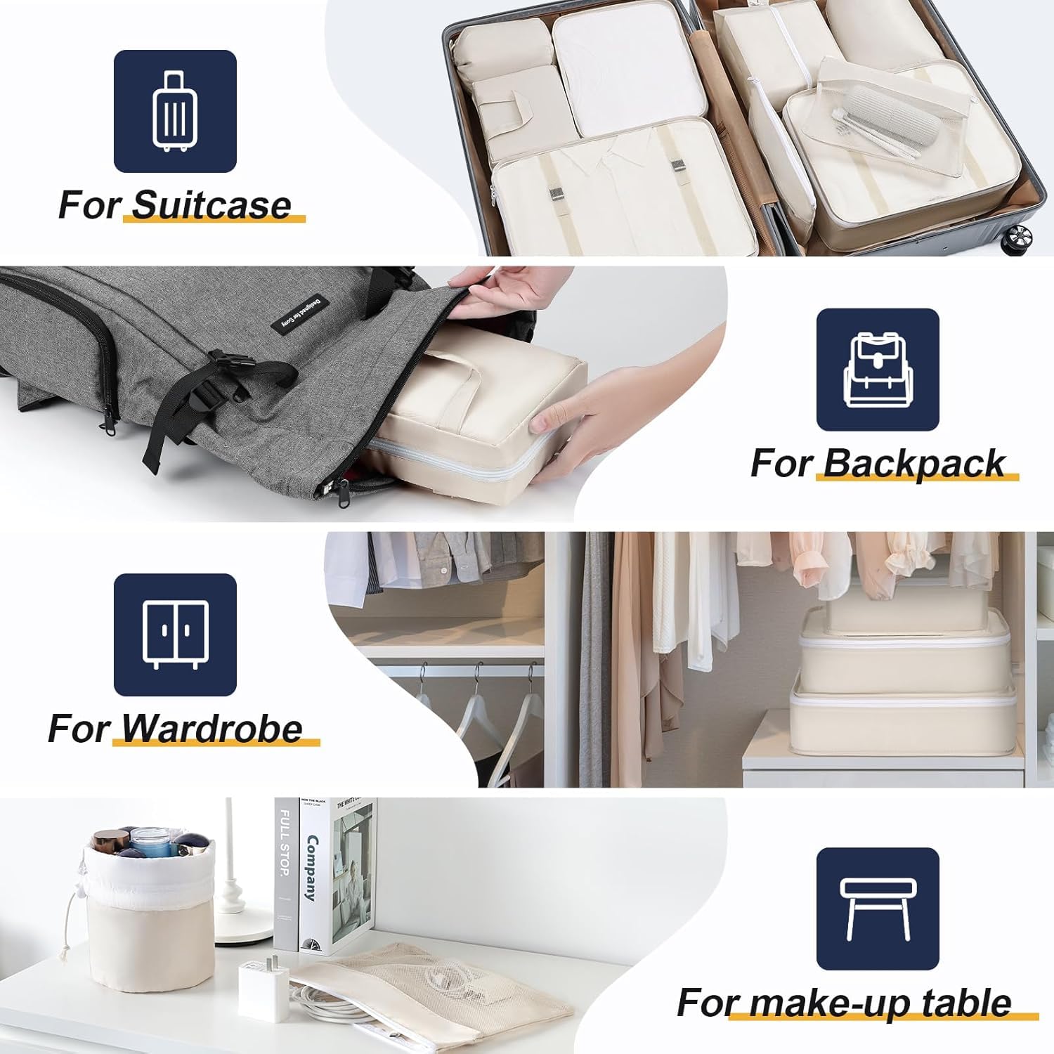 Ucravo Packing Cubes for Suitcases,7 Pcs Travel Luggage Organiser Bags,waterproof Packing Cubes for Backpack Suitcase,travel Essentials Bag Compression Storage Bags,travelling Accessories(grey)