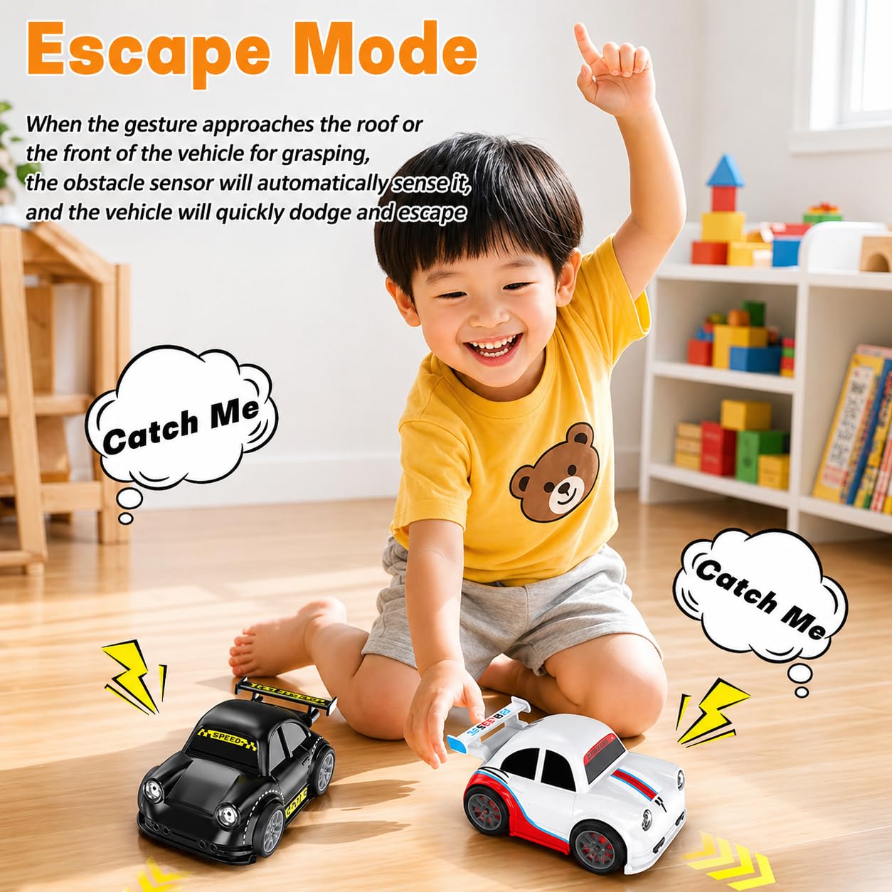 UCRAVO 2.4GHz Mini RC Car for Kids, Remote Control Racing Car with LED Lights & Sound, 360° Drift Stunt Toy, Follow & Escape Mode Sensor Control, High Speed Small RC Toy Car Gift for Boys Girls