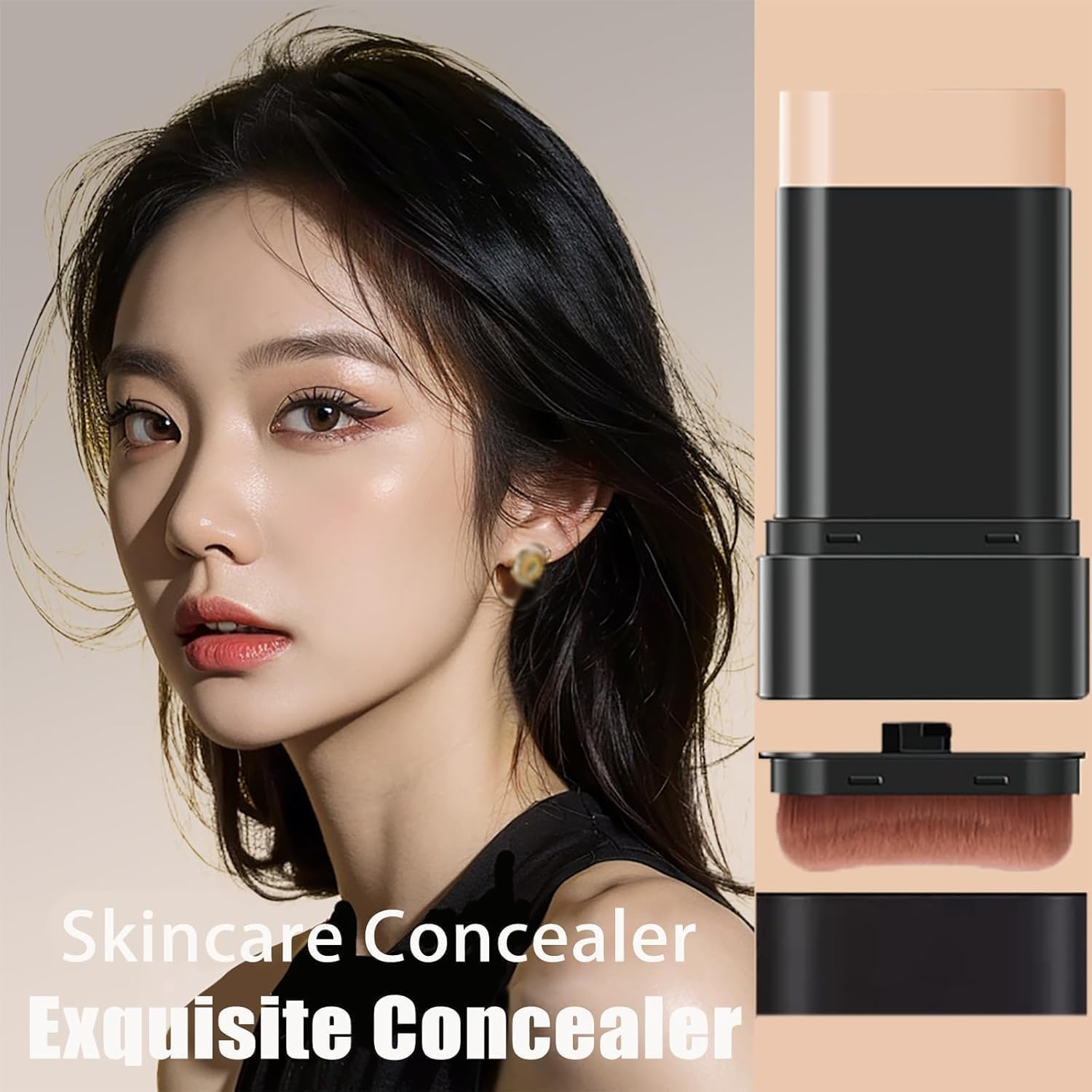 UCRAVO 2 in 1 Korean Anti-Aging Foundation Stick with Brush Instant Wrinkle Eraser & Concealer Makeup Stick Flawless Skin Coverage, Smooth, Long-Lasting, Waterproof & Sweat-Proof for Daily Use
