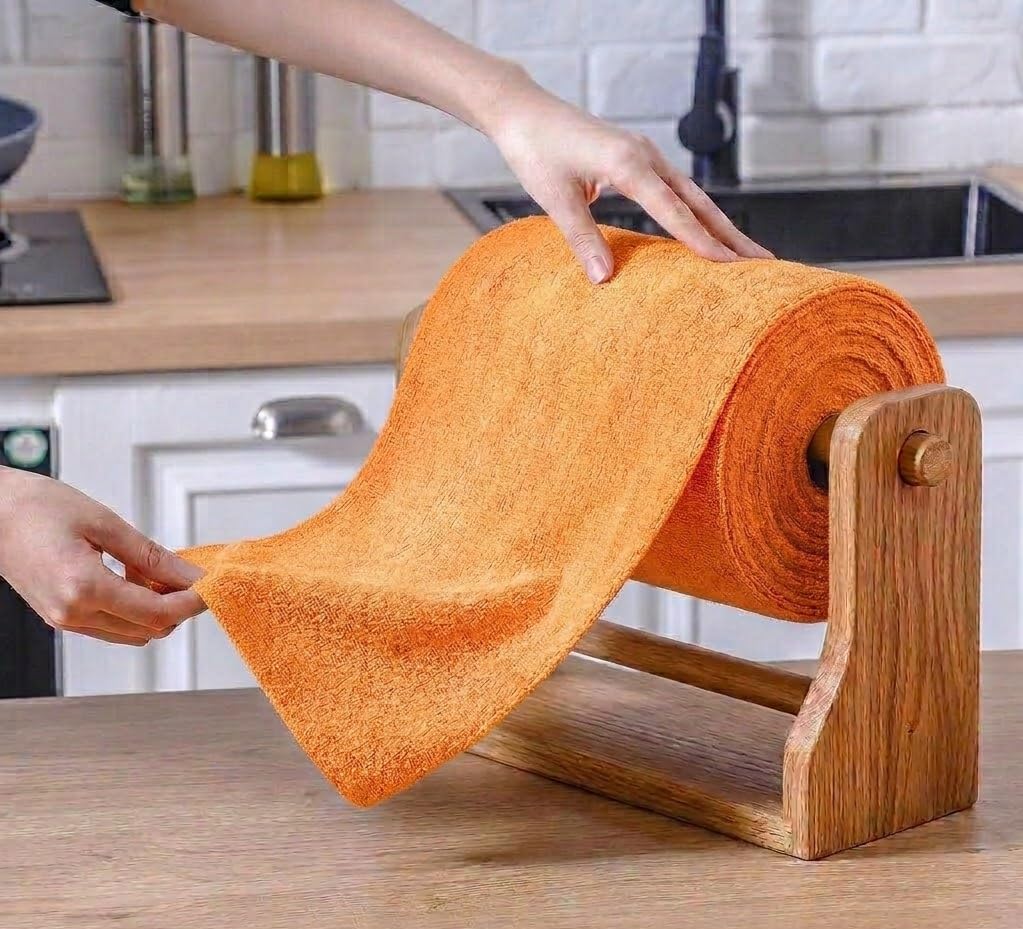 NESTVORA Reusable Microfiber Cleaning Cloth (1 ROLL, 50 Sheet, Orange), Home Reusable Towel, Micro Fiber Cleaning Cloth for Kitchen, Kitchen Cleaning Towel, Cleaning Wipes Roll