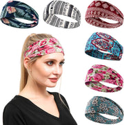 UCRAVO Boho Headbands Wide Knot Hair Band Elastic Turban Head Band Stretch Leopard Twist Head Wraps Cloth Yoga Sweartband Fashion Hair Accessories for Women Girls Wide Hair Wrap Extra Turban (2 pack)
