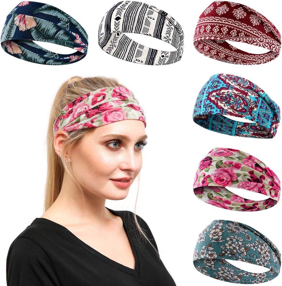 UCRAVO Boho Headbands Wide Knot Hair Band Elastic Turban Head Band Stretch Leopard Twist Head Wraps Cloth Yoga Sweartband Fashion Hair Accessories for Women Girls Wide Hair Wrap Extra Turban (2 pack)