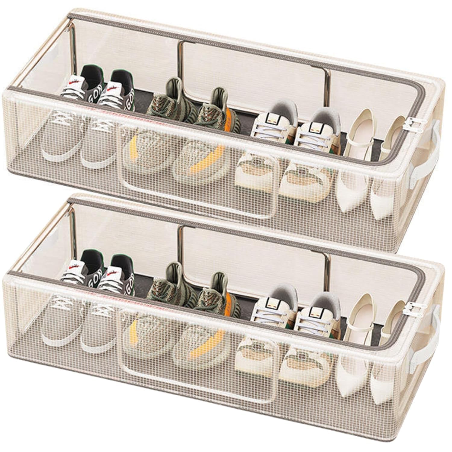 UCRAVO 27 L Shoe Organizer for Closet, 2PCS Stackable Foldable Shoe Storage Boxes with Lids & Clear Windows, Space Saving Shoe Bins for Bedroom & Entryway, Dustproof Shoe Container