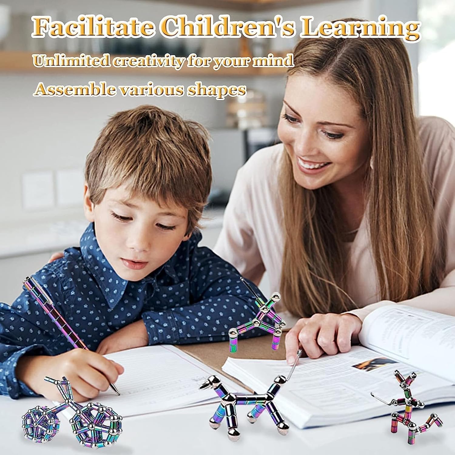 UCRAVO Magnetic Fidget Pen Decompression Magnetic Metal Pen,Toy Pen Relief Stress Build Various of Shapes Multifunctional Deformable Magnet Writing Pen Fidget Unique Gift for Boys and Girls (Rainbow)