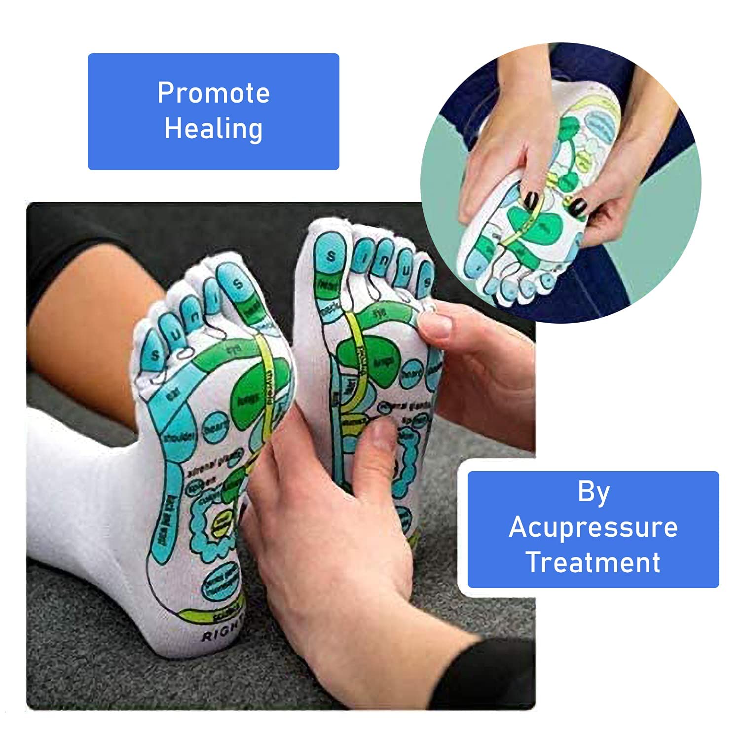 UCRAVO Reflexology Socks with Foot Massage Stick Acupressure Foot Chart Therapy Socks for Relief, Support, Heel Pain Treatment, Arch Support,Circulation Boost,Stress Relief,Home Spa Foot Massager Kit