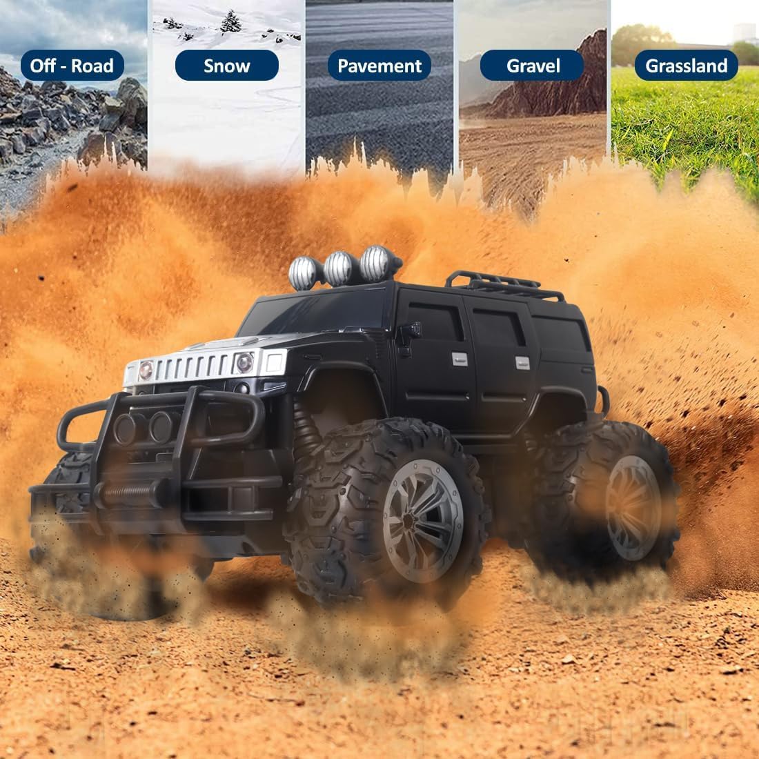 UCRAVO Off Roader RC Car for Boys 6-12 Rechargeable Monster Truck with 4 LED Headlight Modes,2.4GHz Remote Control Car,Lithium Battery,Type-C Fast Charging, All Terrain Off Road Toy Car Gift for Kids