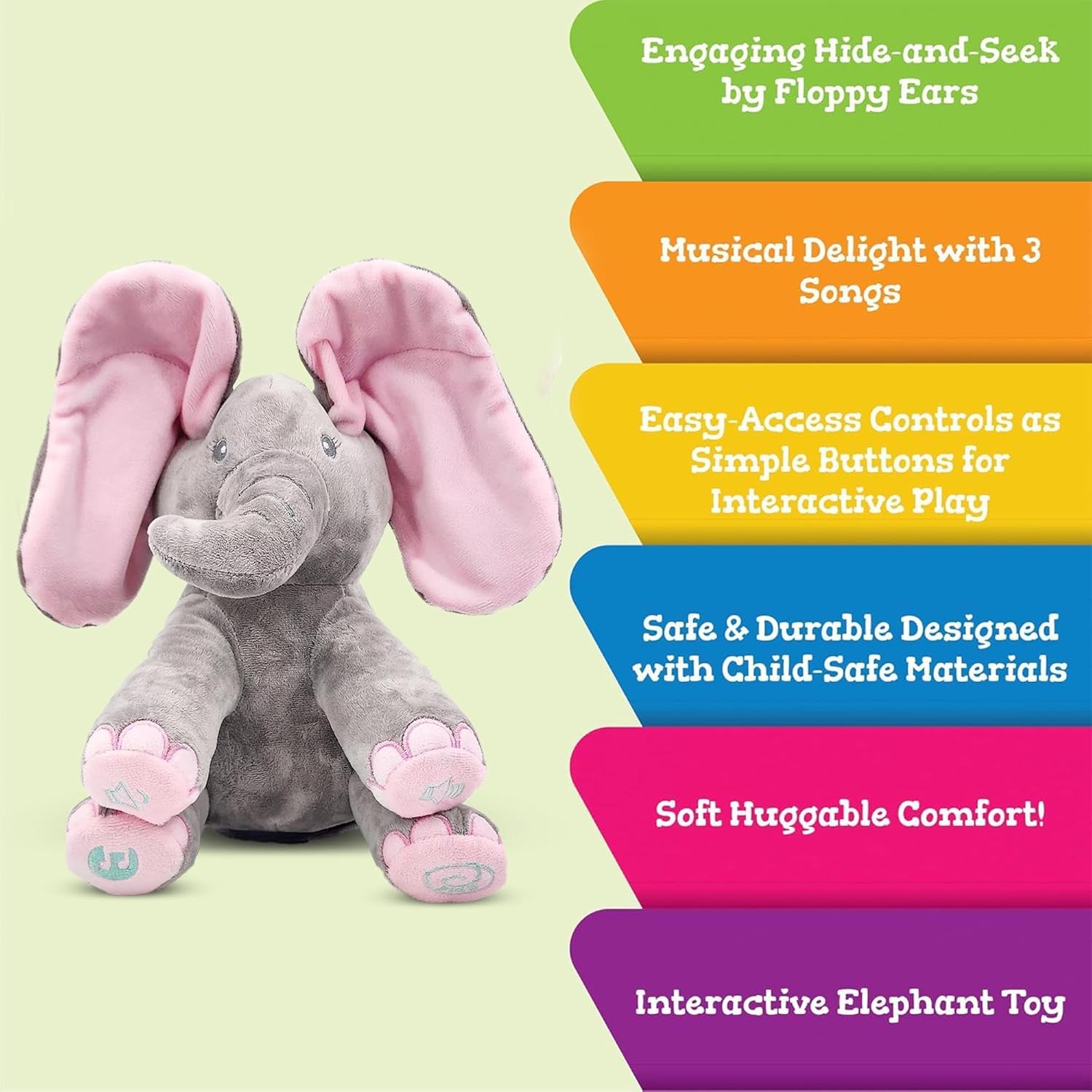 UCRAVO Singing Interactive Musical Elephant Plush Toy Peek A Boo Animal with Moving Ears,Talking Singing Baby Elephant Soft Cuddle Toy for Toddler Kid Boys Girls, Sensory Educational Gift for Infants