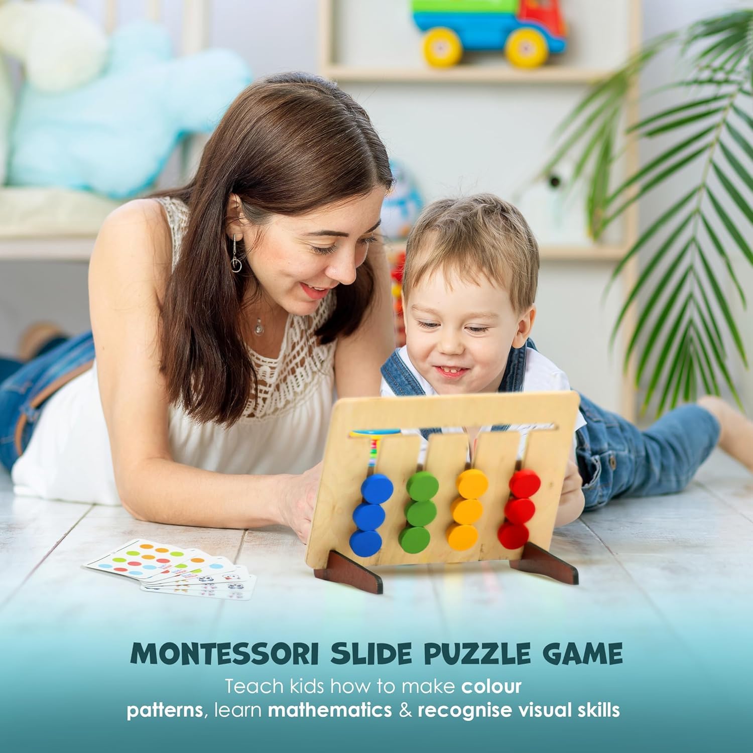 UCRAVO 2 in 1 Montessori Slide Puzzles | Color Game | Brain Game for Kids,Boys and Girls 3 4 5 Year Baby Activity Toys | Early Development and Learning Kids Toys | Hand Eye Coordination Toys