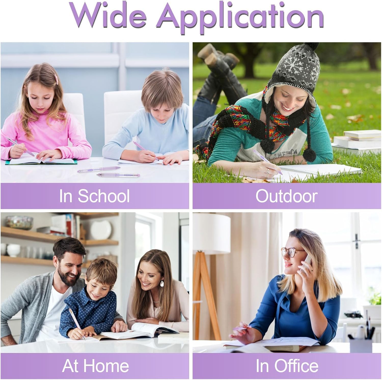 UCRAVO 5 Pcs Gel Pens and 1Pc Highlighter, Quick Dry Blue Ink Pen Fine Point Black 0.5mm, Aesthetic Stuff Retractable Rolling Ball Pen Smooth Writing for School Supplies Journaling (Purple)