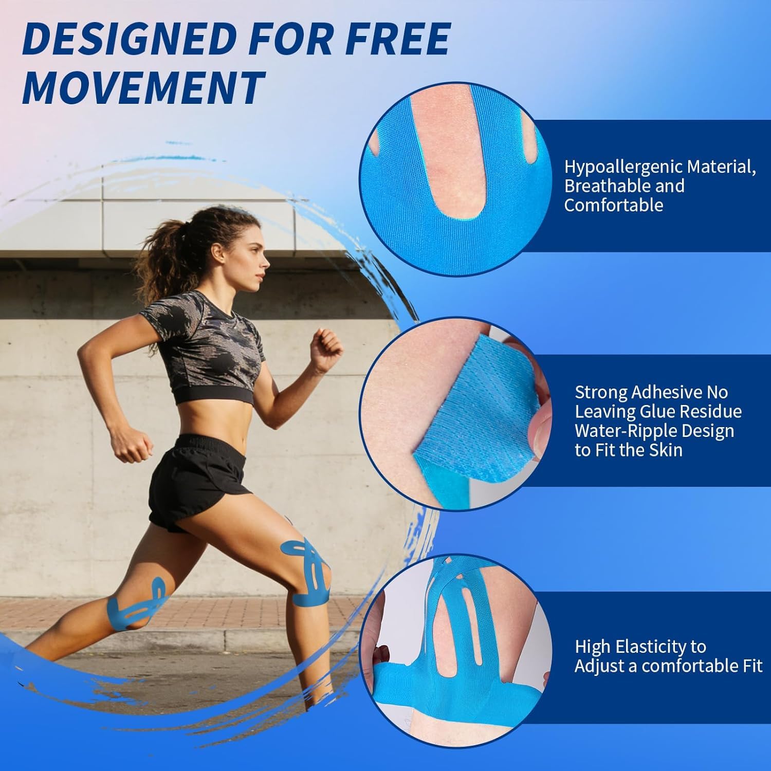 UCRAVO Kinesiology Sports Tape 5CM,Elastic Therapeutic Athletic for Muscle Support,Injury Recovery & Pain Relief,Strong Adhesive Physio Tape for Knee,Shoulder,Back,Ankle & Joint Support,Gym & Sports
