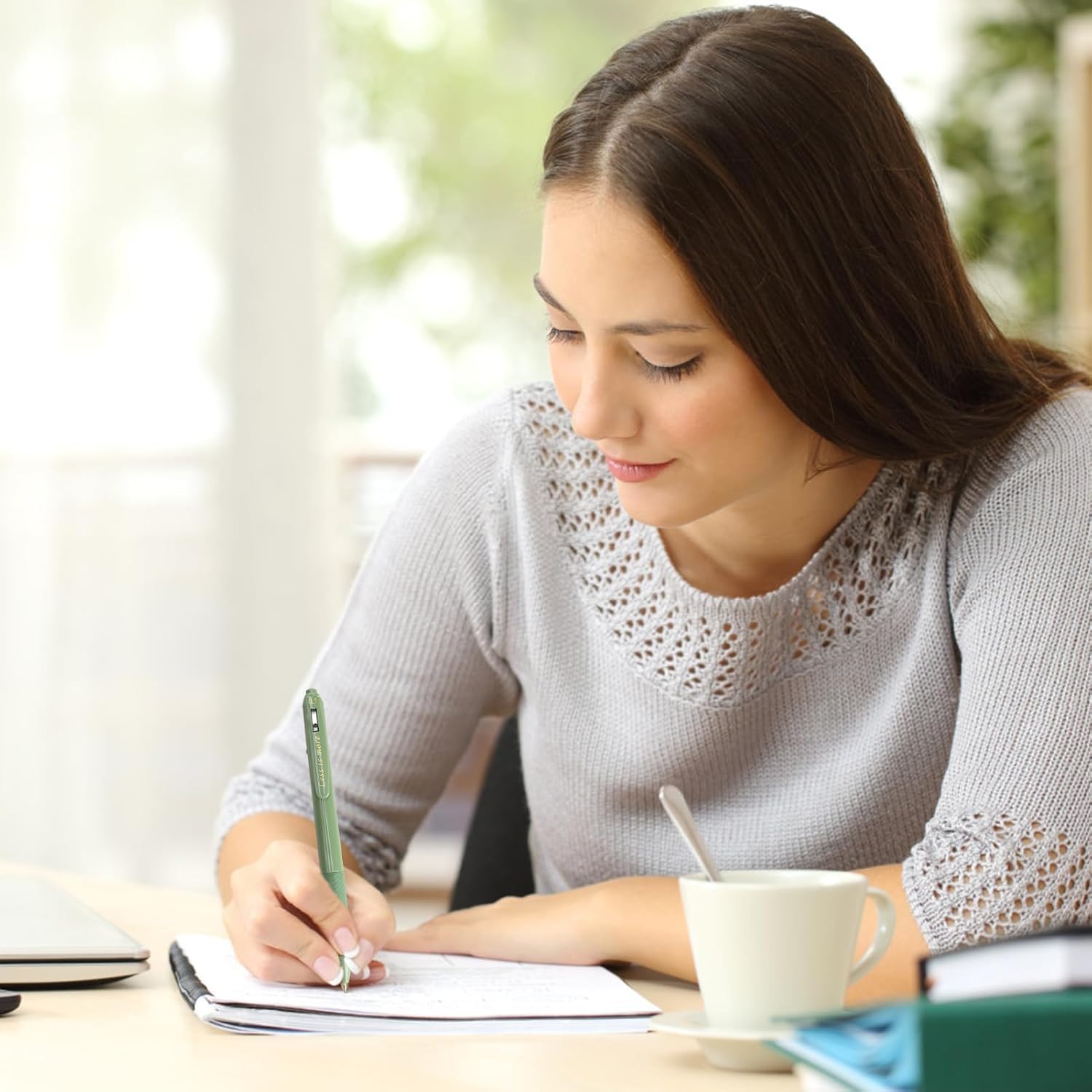 UCRAVO Gel Pens for Writing, 5 Pcs Blue Ink Gel Pen & 1 Pc Highlighter Pen,Comfortable Grip for Smooth Writing Pens Stationery for School & Office, Birthday Return Gift Blue Ink - GREEN