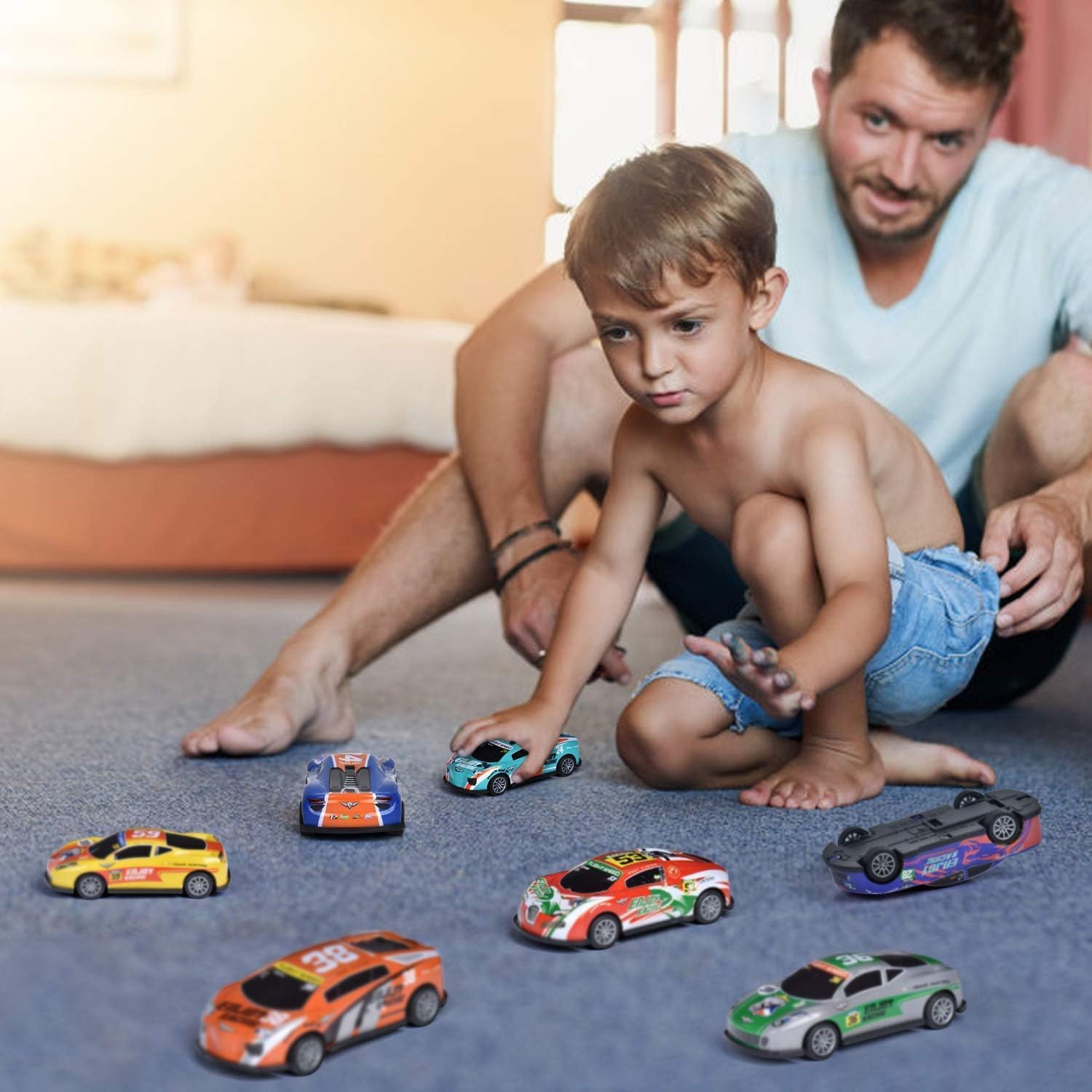 UCRAVO Toy Car Set for Kids (10 PCS) Die-Cast Mini Cars Pack Pull Back Action Vehicles, Racing Cars Toys for Boys & Girls Miniature Car Collection for Gift, Birthday Return Gift, Educational Play Set