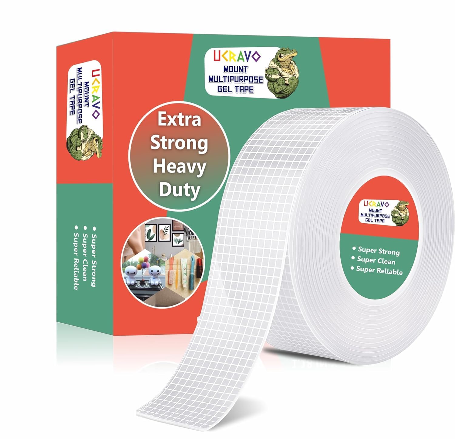 UCRAVO Gen.2 Extra Heavy Duty Double Sided Grid Grip Tape 3 Meter Reusable Multipurpose Adhesive Strip |Transparent, Removable, Washable, Traceless Wall Mounting Tape Strong Sticky Silicone Grip Tape