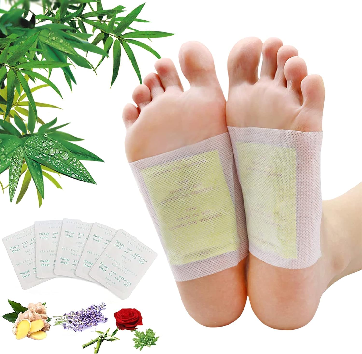 UCRAVO Foot Pads 20 Pcs Natural Detox Patches for Foot Pain & Sleep Support Herbal Foot Pads Adhesive Detox Patches for Swelling,Fatigue,Toxin Removal Stress Relief,Pain-Free Cleansing & Better Sleep