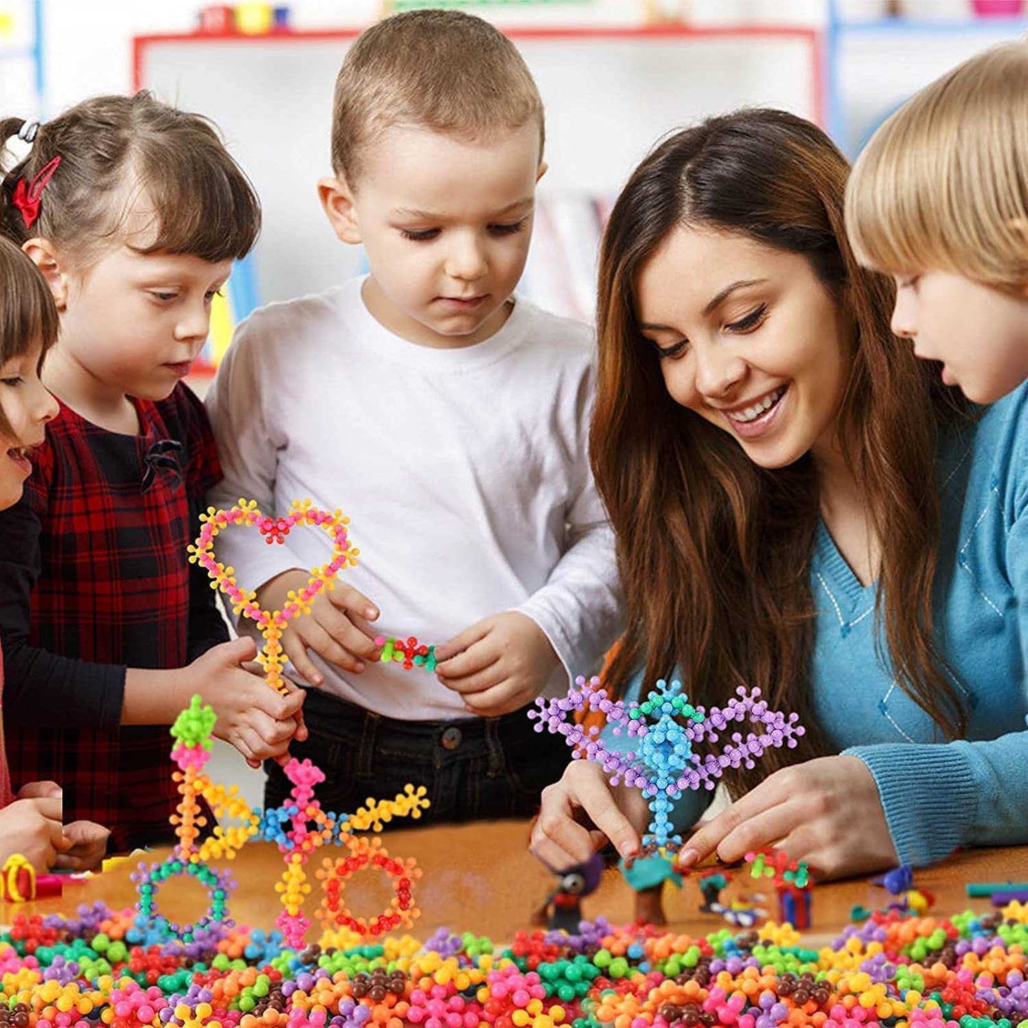 UCRAVO 25 Pcs Star Links Building Blocks Discs Set Interlocking Solid Plastic Building Blocks Set Stem Educational Toy for Kids Safe Learning Promotes Fine Motor Skills Sensory Development