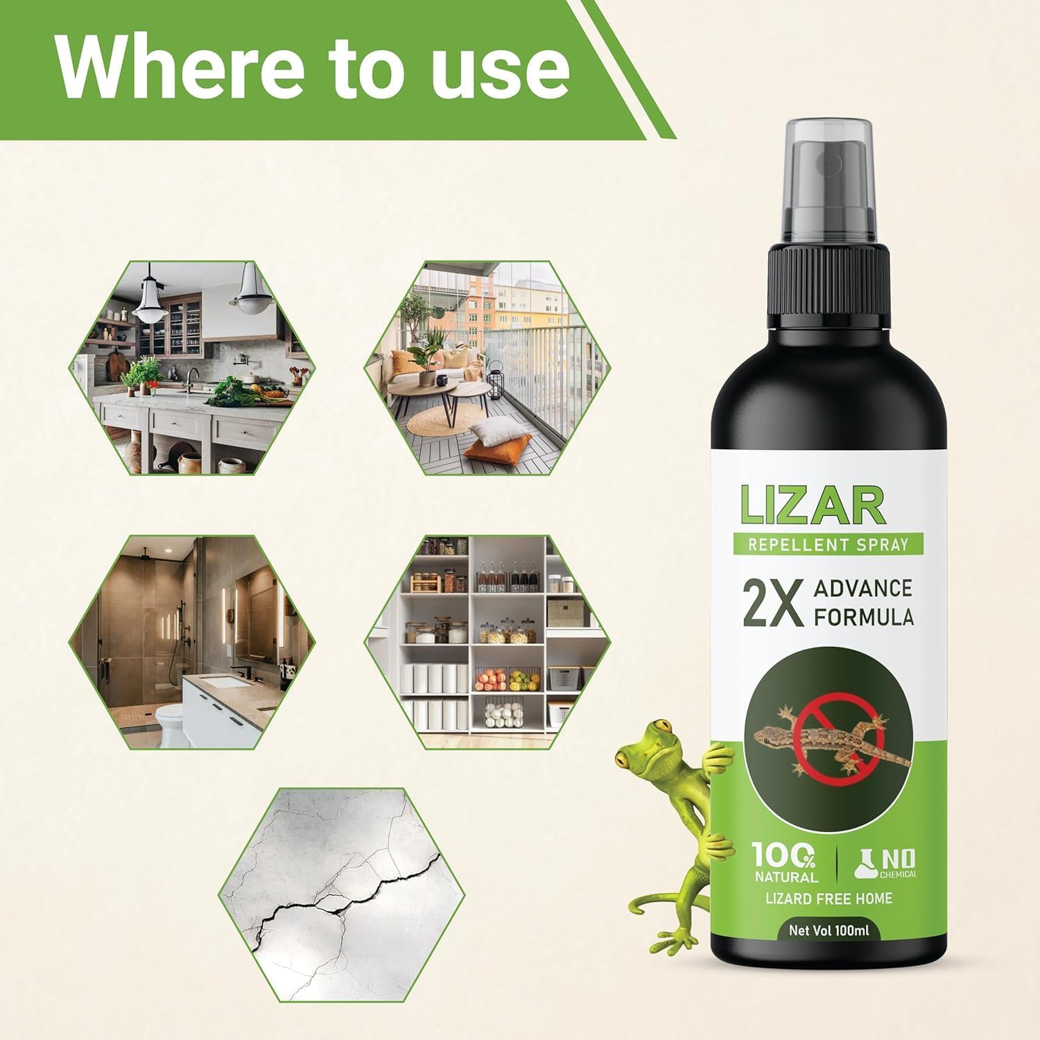 UCRAVO Anti-Lizard Repellent Spray 200ml Lizard Go Spray for Home Natural,Chemical-Free & Safe Indoor Lizard Killer & Repellent for Kitchen,Bedroom,Living Room,Bathroom & Balcony Pest Control Spray