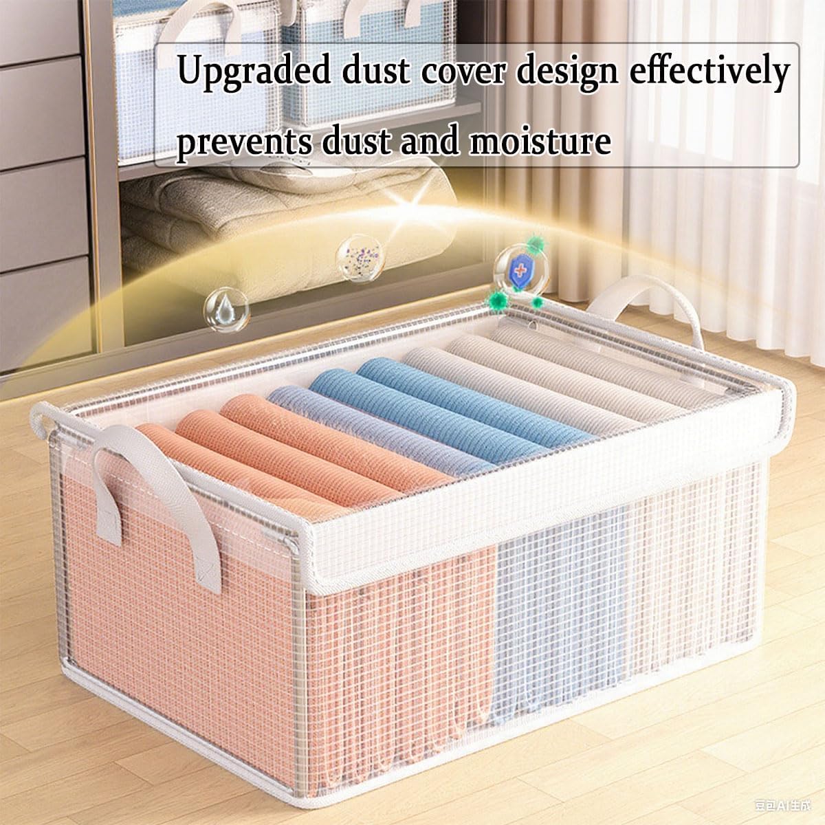 UCRAVO 6 PCS Storage Organizer Boxes with Lids for Wardrobe | Foldable Clothes Storage Box with Handle Closet Organizer for Sarees,Jeans,T-Shirts,Towels Fabric Storage Bins for Home,Bedroom,Cupboard