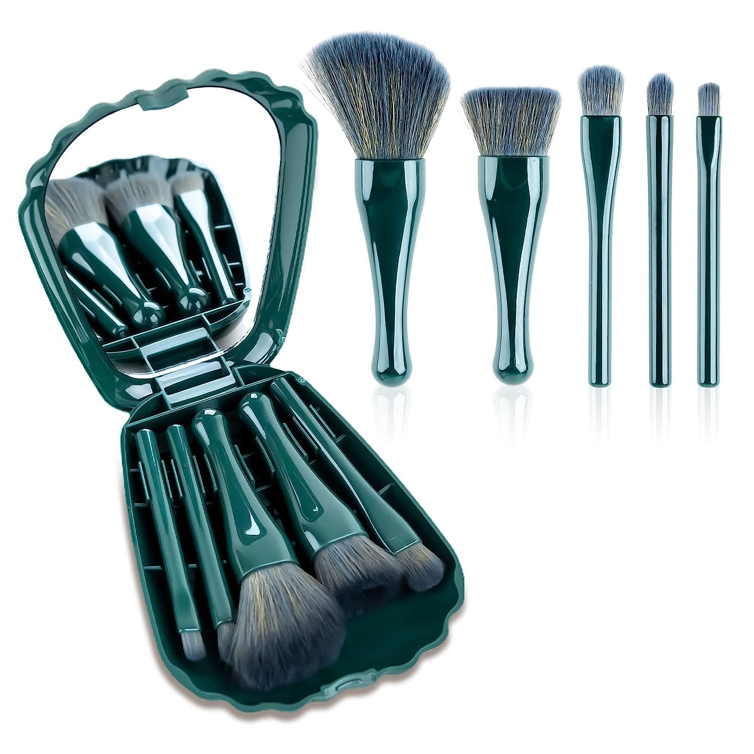 UCRAVO Makeup Brushes 5Pcs Mini Travel Set – Foundation Brush, Eyeshadow Brush, Powder & Blending Brushes, Compact Professional Makeup Brush Kit for Travel, Purse & Everyday Use
