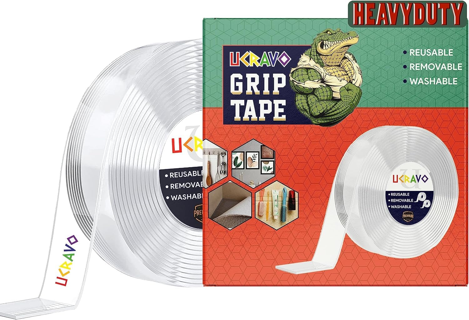 UCRAVO Double Sided Tape Heavy Duty - Multipurpose Removable Traceless Mounting Adhesive Tape for Walls，Washable Reusable Strong Sticky Strips Grip Tape