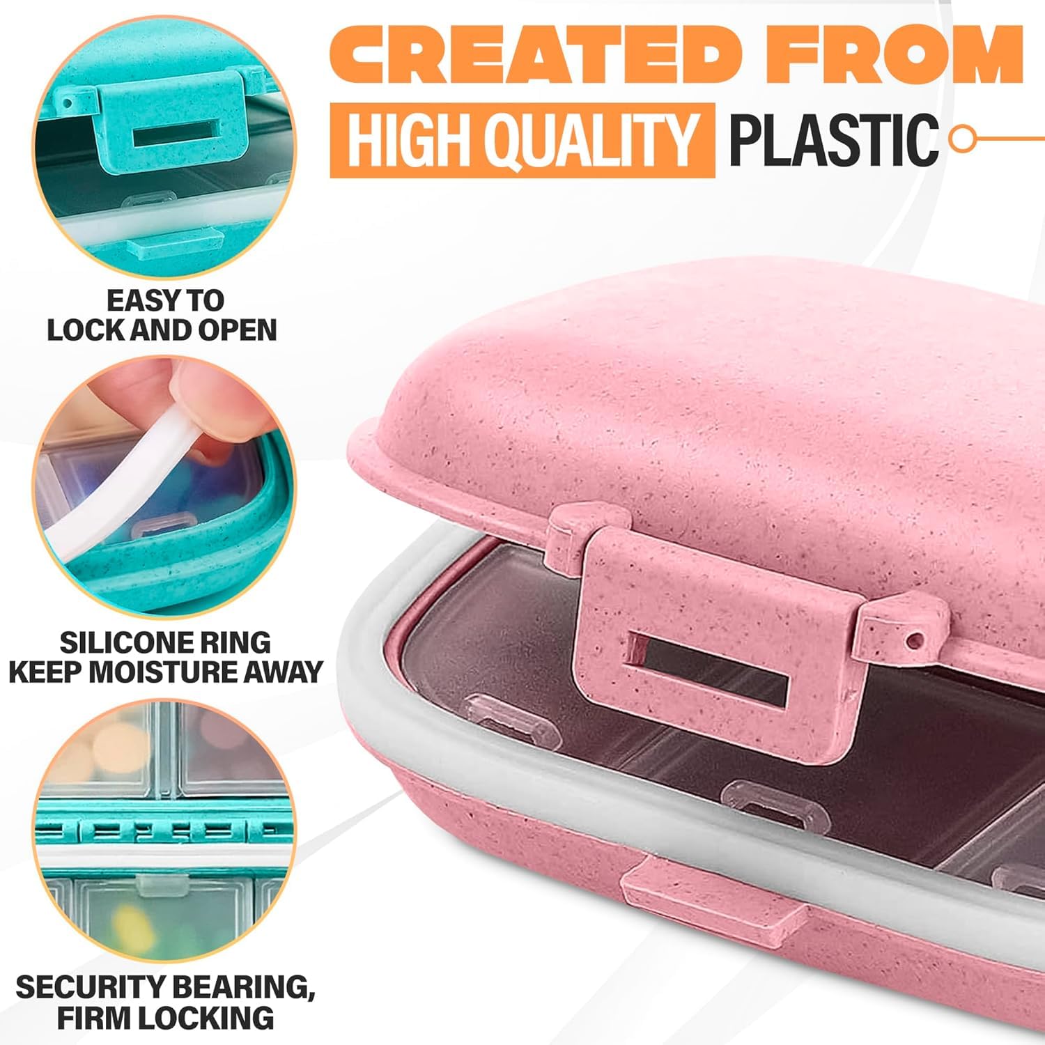 UCRAVO Pill Organizer Box with 8 Compartments Portable Medicine Storage Box for Daily Tablets,Capsules & Vitamins Travel Friendly Pill Case | Moisture Proof Tablet Organizer for Home, Office & Travel