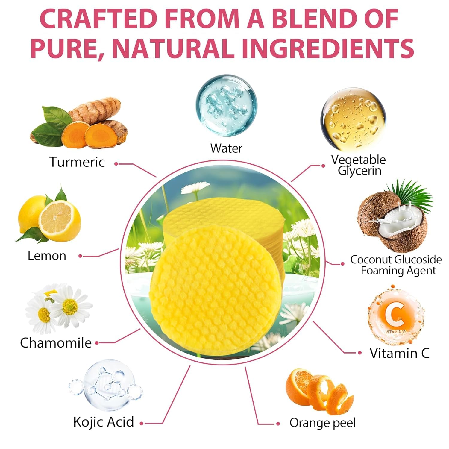 UCRAVO Kojic Acid & Turmeric Cleansing Pads – 120PCS | Skin Brightening & Dark Spot Remover | Foaming Exfoliating Face Pads with Vitamin C & B5 for Acne, Pigmentation – For All Skin Types - 2 PACK