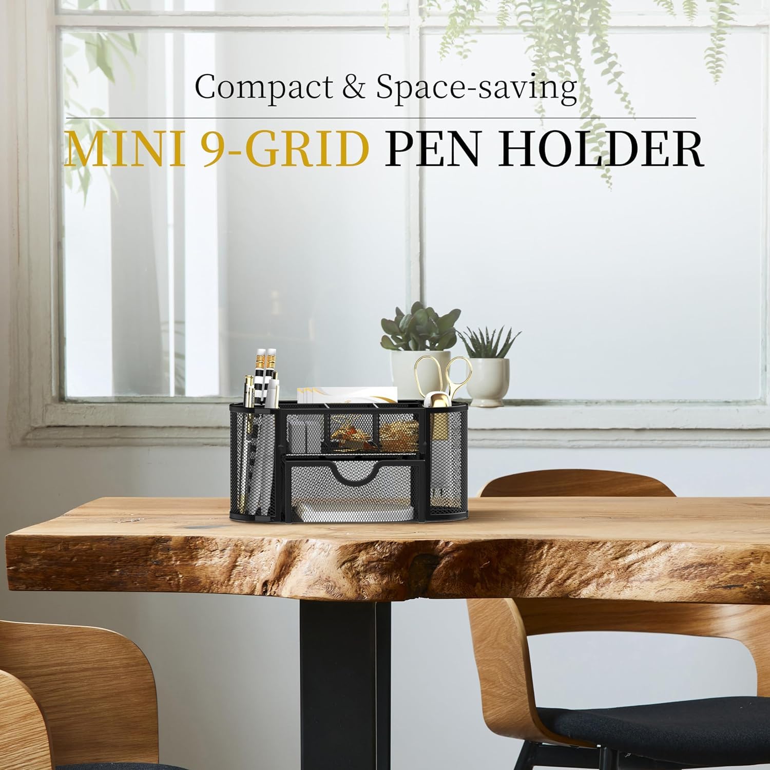 UCRAVO Black Round Mesh Pen Stand, Pencil Holder, Pen Organizer for Desk, Pen Cups, Stationary Storage Stand, Makeup Brush Holders, Pen, Pencil Holder for Office Home and Study Table