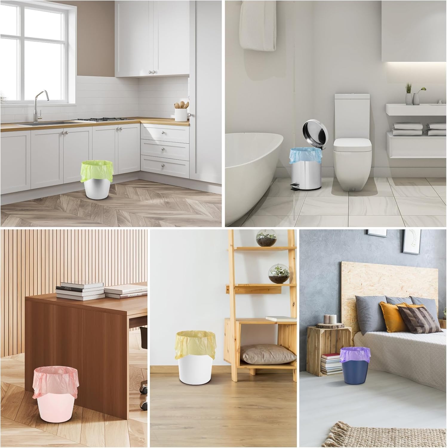 UCRAVO Portable Garbage Bags for Kitchen Dustbin 43x60 cm Disposable Trash Bags with Handles Thick, Leakproof, Biodegradable Polybin Bags for Home,Office,Car,Bathroom,Wet & Dry Waste Multicolor Rolls