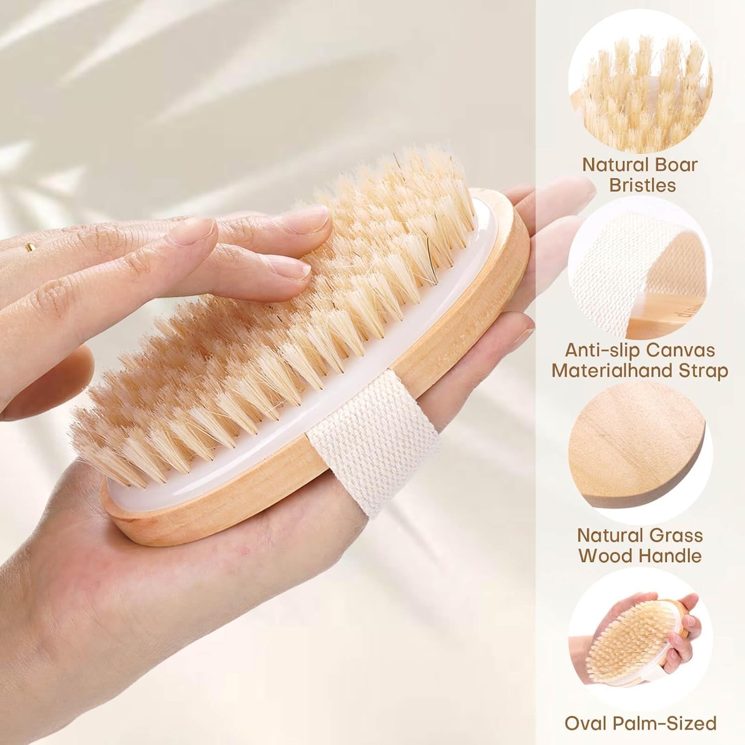 UCRAVO Natural Bristle Dry Body Brush with Long Wooden Handle for Exfoliation – Body Scrubber for Glowing Skin, Lymphatic Drainage & Cellulite Reduction Perfect Bath Brush for Men & Women (Brown)