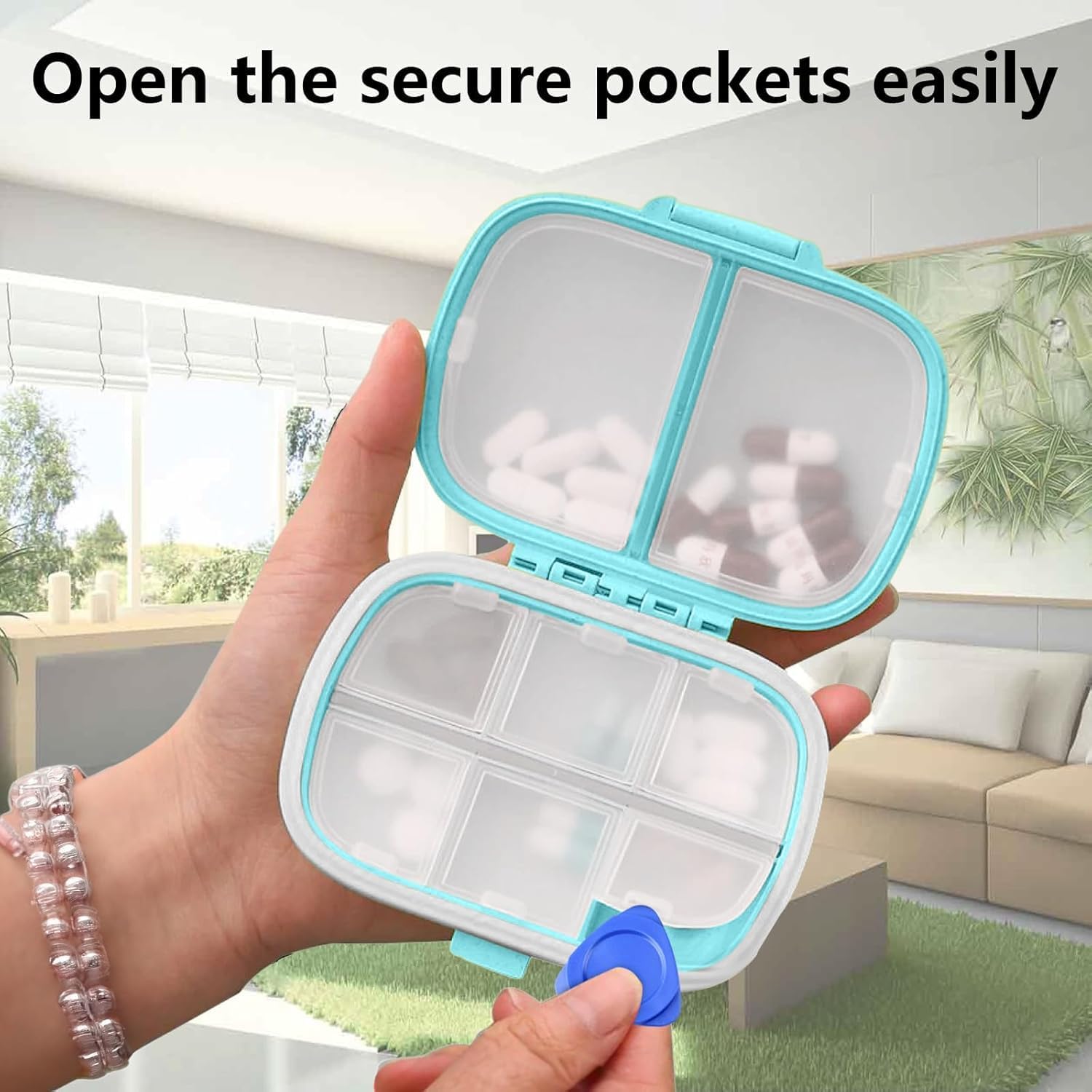 UCRAVO Pill Organizer Box with 8 Compartments Portable Medicine Storage Box for Daily Tablets,Capsules & Vitamins Travel Friendly Pill Case | Moisture Proof Tablet Organizer for Home, Office & Travel