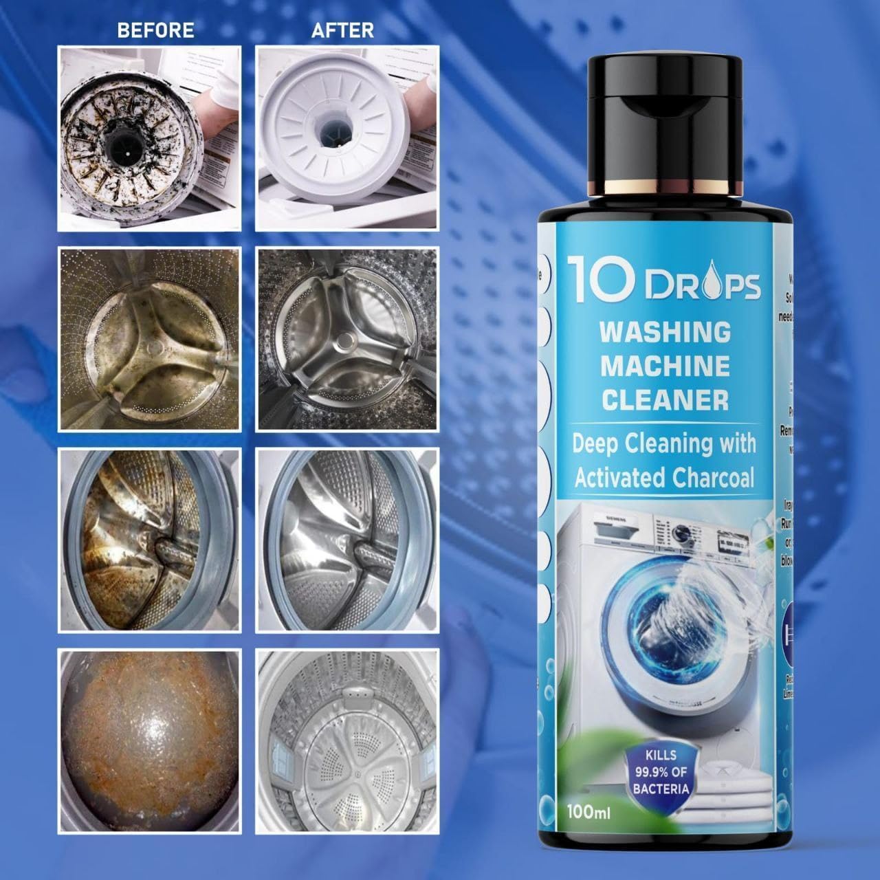 UCRAVO Washing Machine Descaler 100g Liquid Cleaner for Front Load & Top Load Machines Drum Cleaning Solution Removes Limescale, Detergent Residue,Odour & Mineral Deep Clean Drum, Extend Machine Life