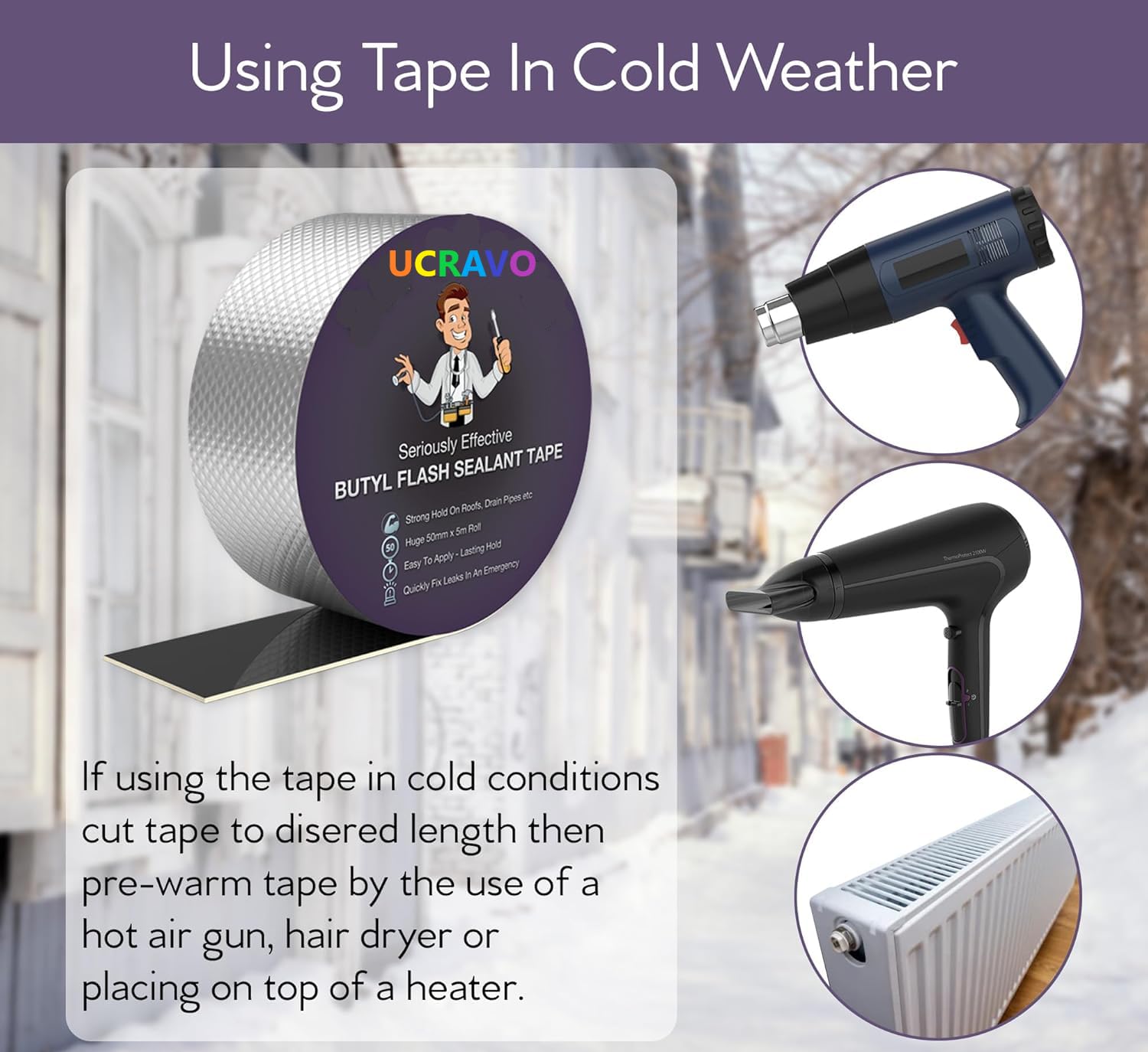 UCRAVO Super Strong Adhesive Waterproof Permanent Repair Aluminum Butyl Tape Rubber Foil Suitable for Roof Leak, Surface Crack, Window Sill Gap, Boat Sealing, Home Renovation(5CM*5M), Silver