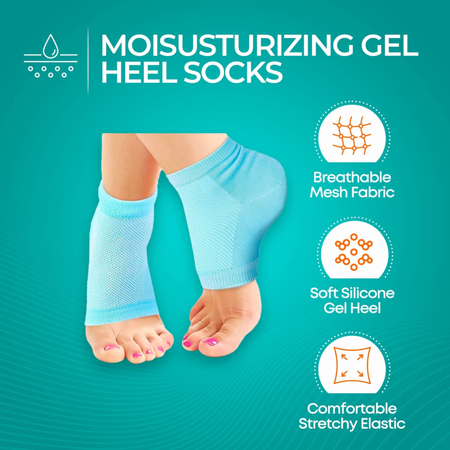 UCRAVO Silicone Gel Heel Socks for Cracked Heel Repair, Moisturizing Heel Sleeves for Dry Hard Heels,Pain Relief, Plantar Fasciitis Support,Reusable Protector Pads for Men & Women Foot Care