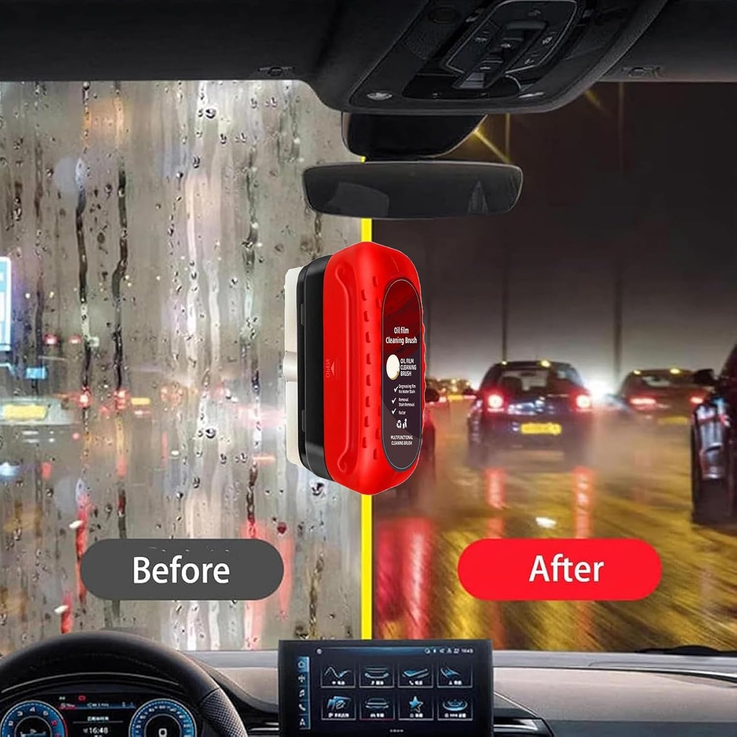 UCRAVO Oil Film Cleaning Brush & Car Glass Cleaner Anti-Fog Spray Anti-Mist, Oil Stain Remover for Car Windows, Mirrors & Glass Rain Mist Windshield Defogger & Stain Remover for Interior & Exterior