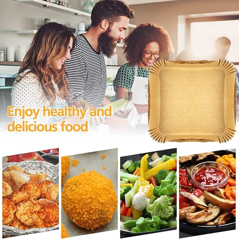 UCRAVO 100 PCS Air Fryer Paper Sheets Disposable Parchment Liners | Non-Stick Baking Paper | Heat Resistant Greaseproof Waterproof Air Fryer Tray Liners for Frying, Roasting, Microwave & Oven Cooking