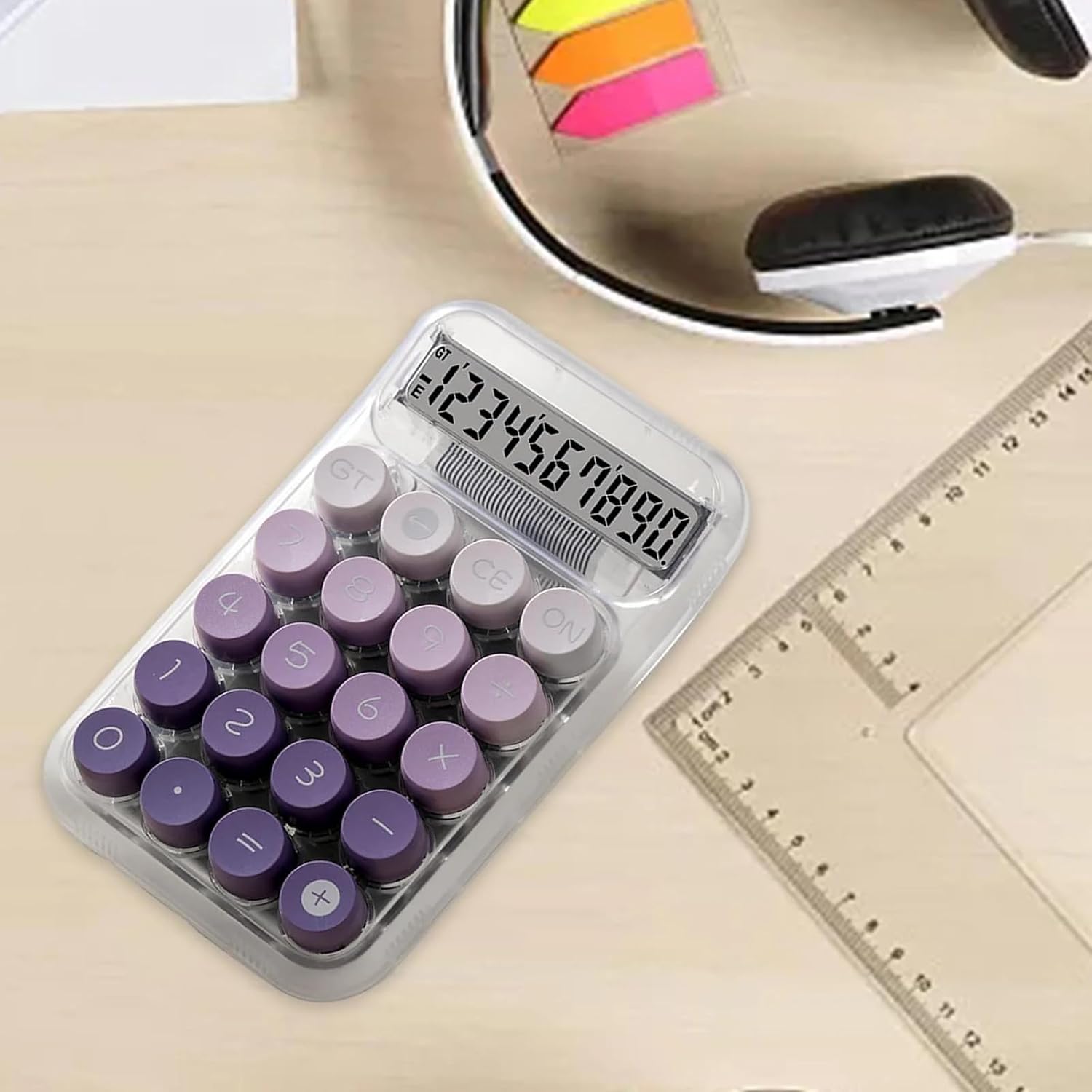 UCRAVO Aesthetic Keypad Calculator, 10-Digit Clear Display, Purple Typewriter Style Mechanical Switch Buttons, Small Basic Calculator for Home Office Desk Decor