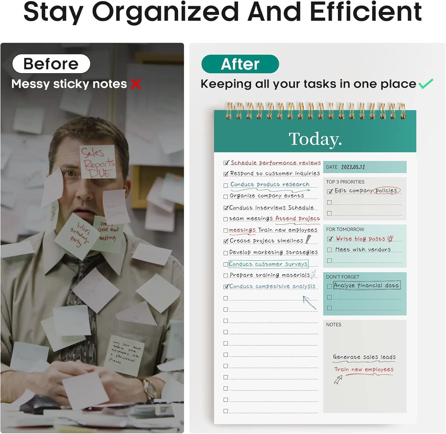 UCRAVO Daily To-Do List Notepad Planner Pad with Spiral Binding, Task Checklist, Priority Planners, Reminder & Notes Section | Productivity Desk Organizer Notebook for Office Supplies, Study Planners