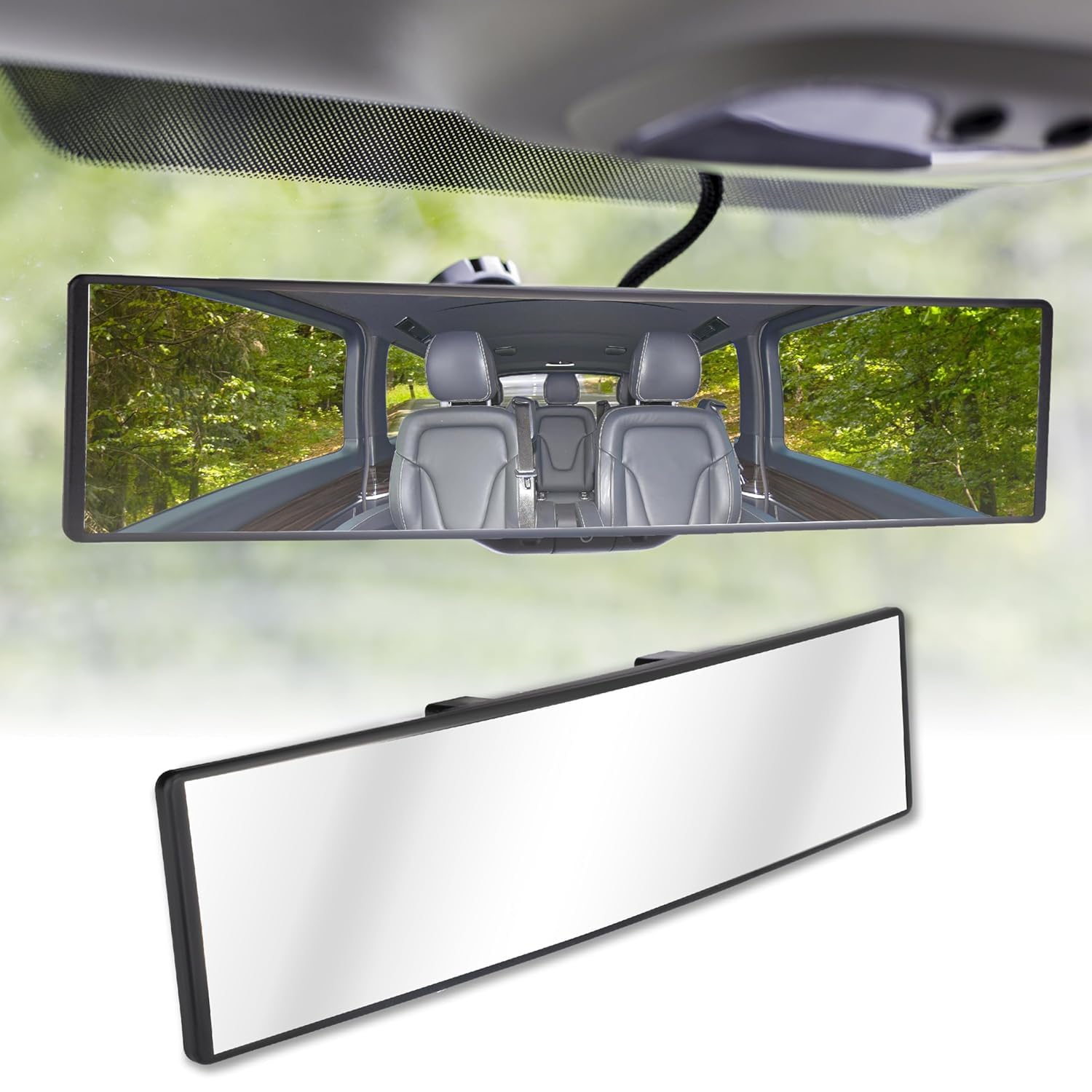 UCRAVO Wide Angle Rear View Mirror for Car – Interior Clip On Rearview Mirror, Anti Glare HD Convex Mirror, Universal Fit Vehicle Back Seat Mirror, Enhanced Blind Spot View Driving Safety Accessory