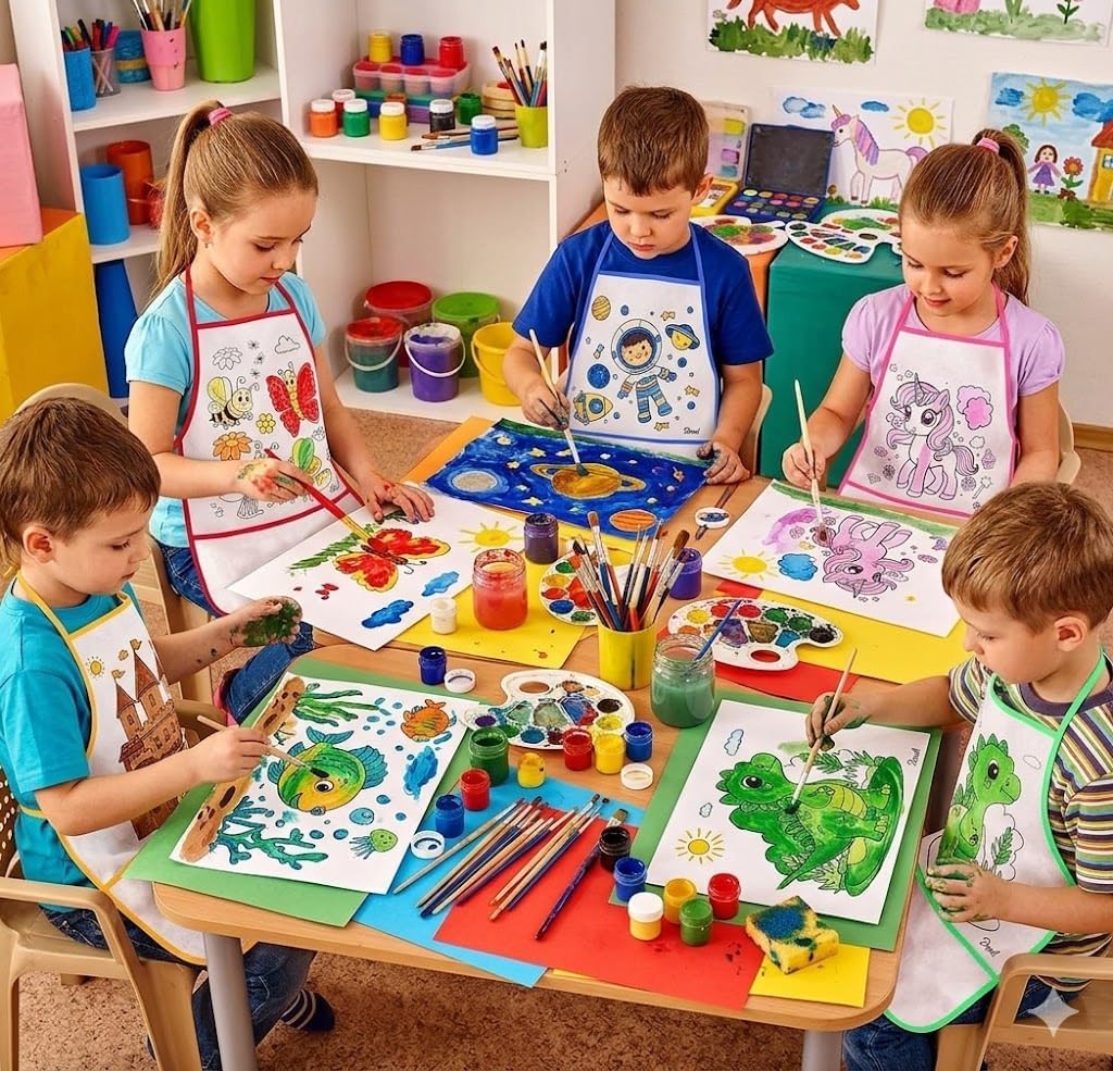 UCRAVO DIY Coloring Aprons for Kids Reusable Water Drawing Apron, Washable Painting Apron for Children Boys Girls, Art Craft Activity with Pocket, Mess-Free Creative Drawing Apron for School Home Use