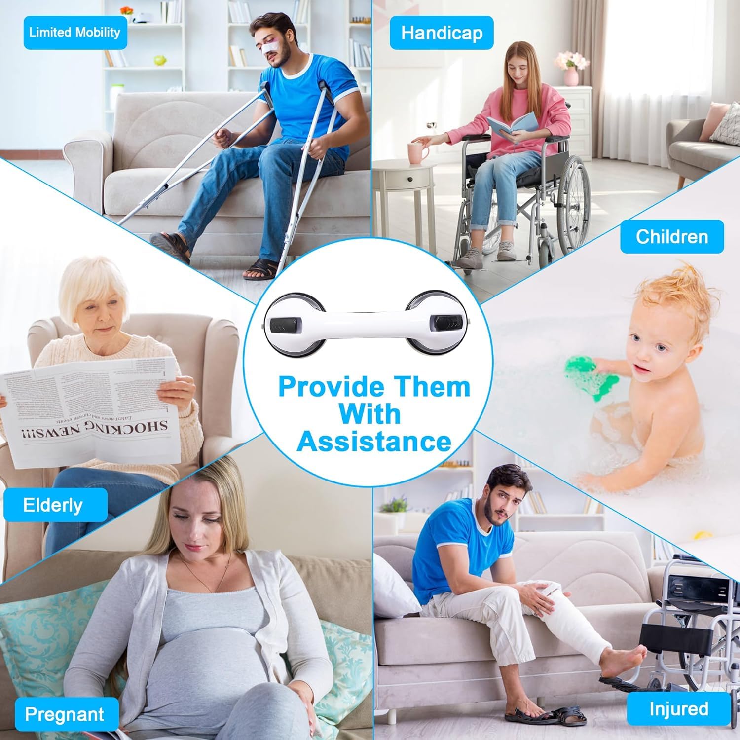 UCRAVO Helping Handle Bathroom Suction Grab Bar Rail for Safety – Hand Rail Support Bar Grip Bath Shower Bathtub Handle Mobility Balance Safety Aid Fitting for Tub, Handicap, Elderly, Injury, Kid