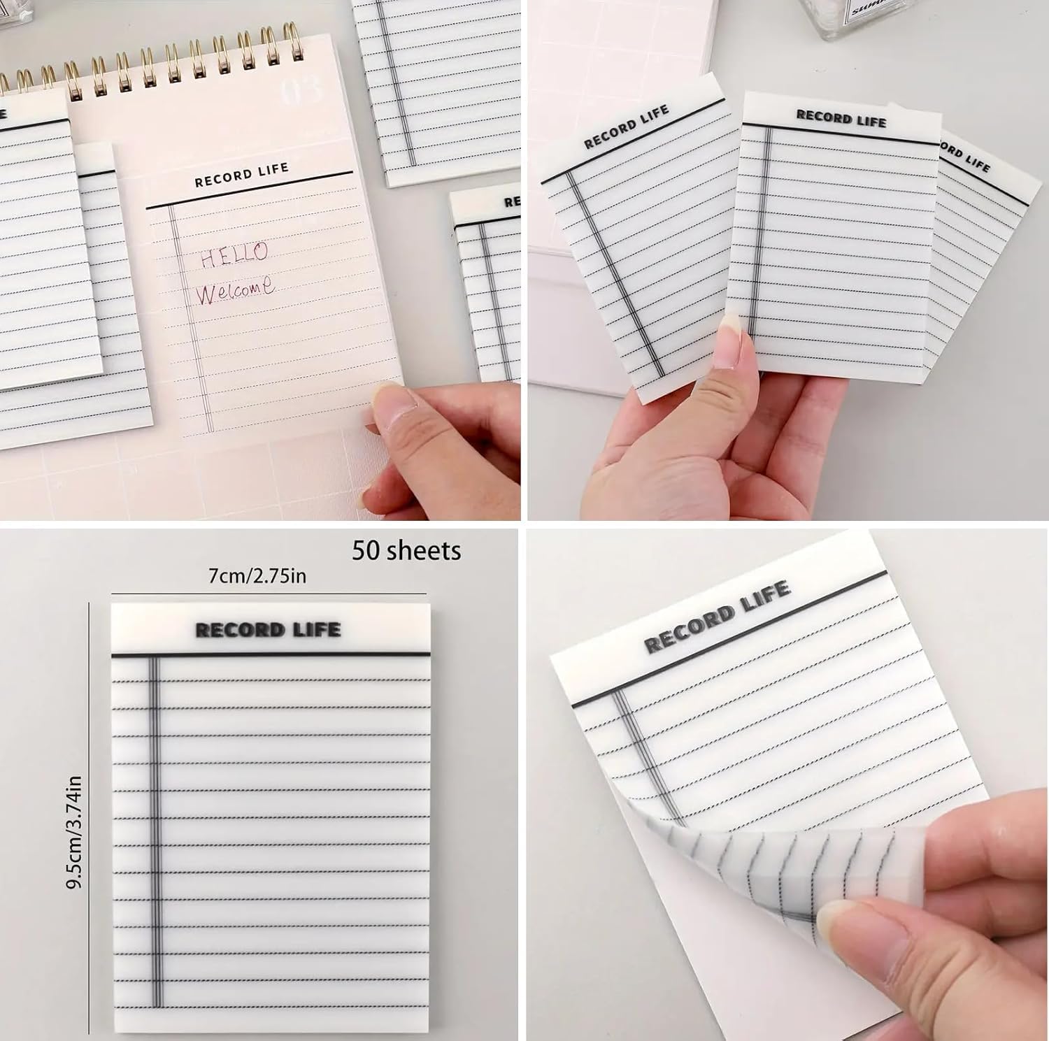 UCRAVO Transparent Sticky Notes Self-Stick Note Pads, Transparent Self Adhesive Removable Notes Perfect for Studying and Writing in Text Books Ideal for Studying, Writing, and Office Organization