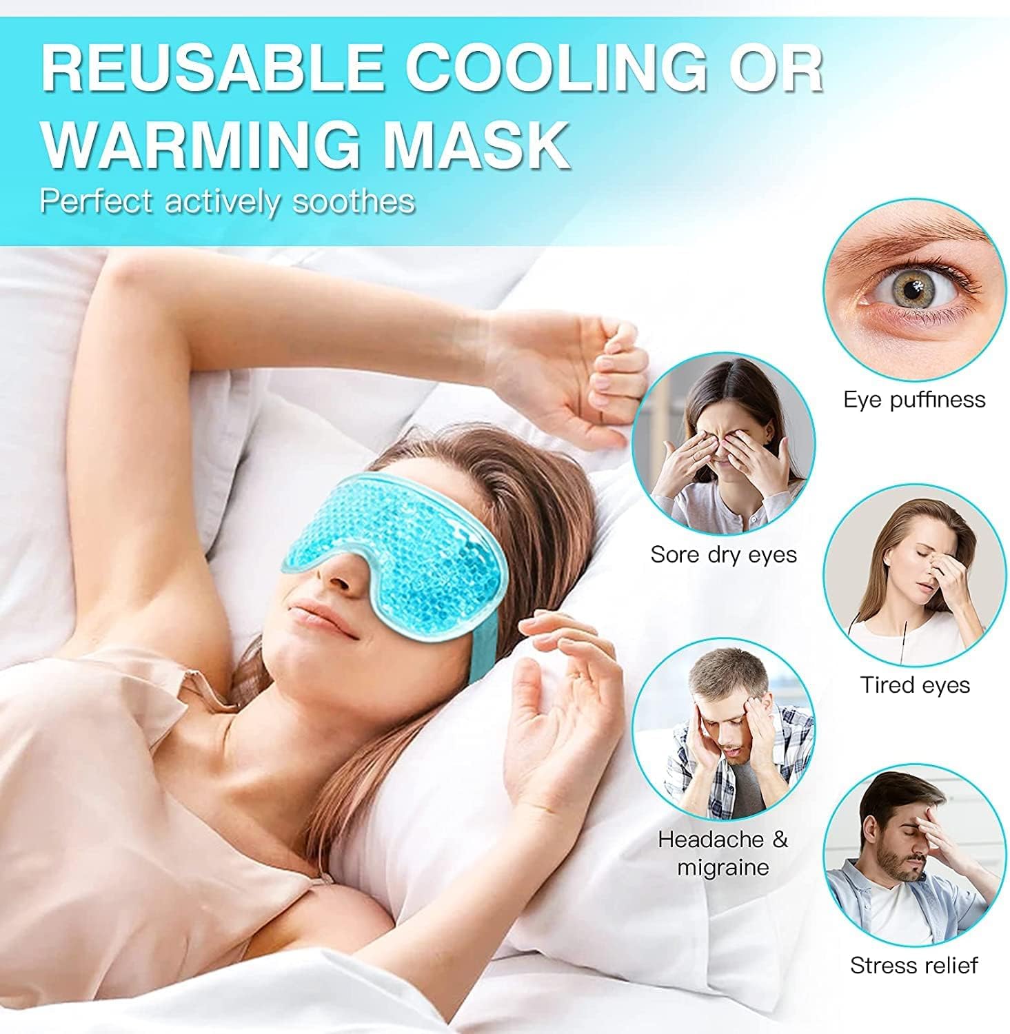UCRAVO Cooling Eye Gel Mask for Dark Circles, Puffy Eyes, Dry Eyes, Pain Relief & Redness | Reusable Cold Compress Ice Eye Mask for Relaxation, Stress Relief, Eye Patches for Men & Women