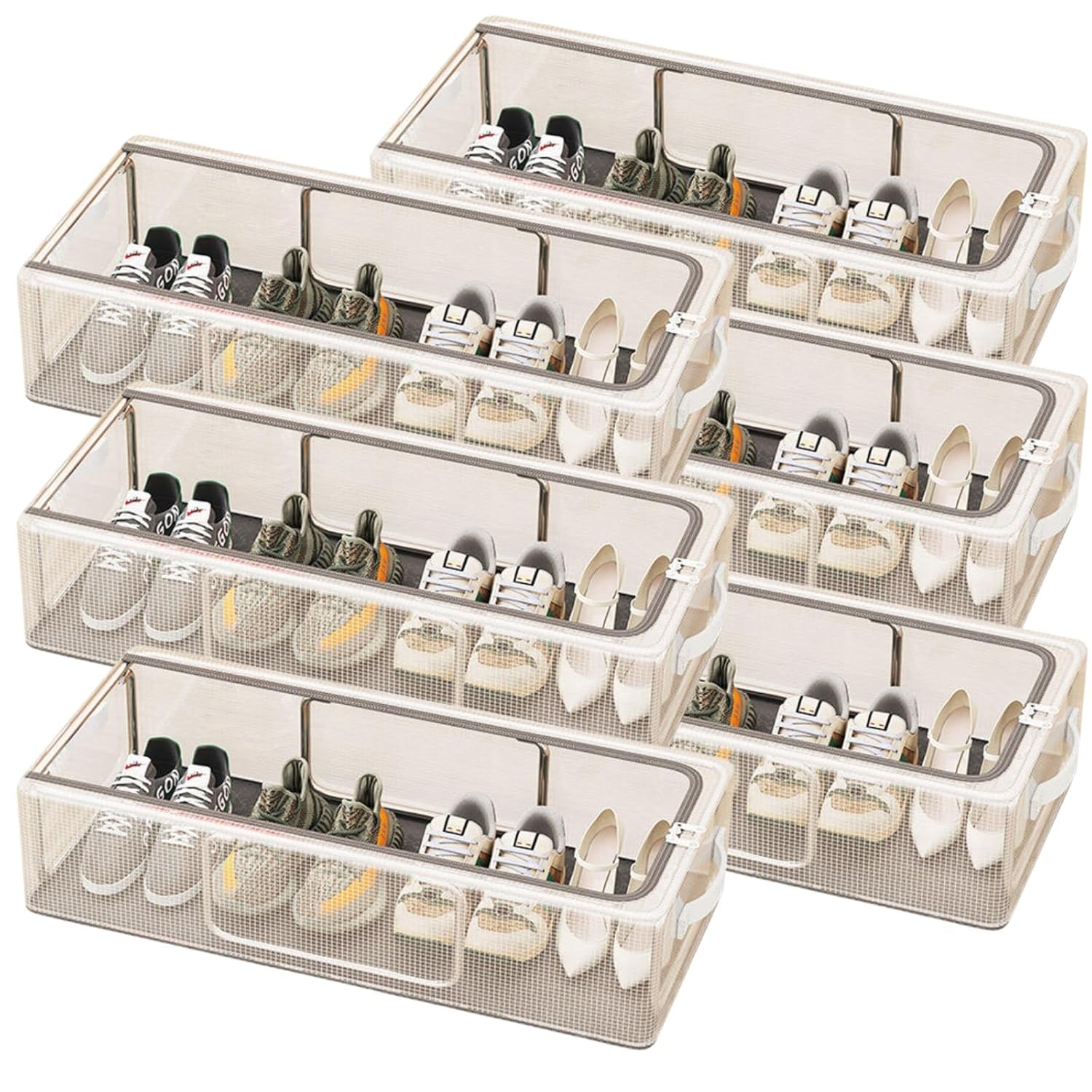 UCRAVO 27 L Shoe Organizer Box Set, 6PCS Foldable & Stackable Shoe Storage Bins with Clear Window & Lid, and Front Window Closet Shoe Box for Entryway, Underbed, Bedroom