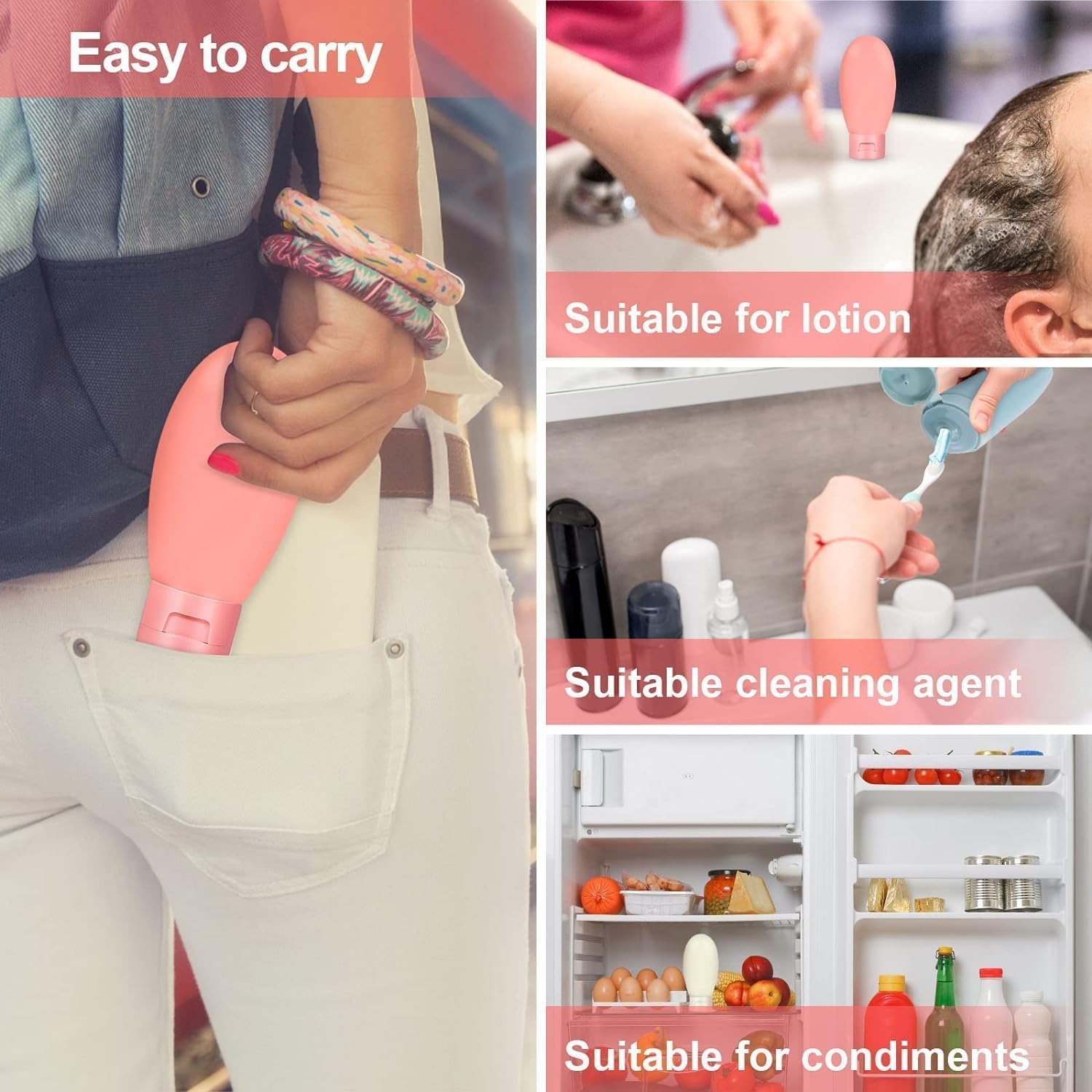 Ucravo 3 Pcs Travel Bottles for Toiletries, Portable Silicone Travel Container Set for Cream, Shampoo, Hand Wash, Lotion Storage, Leakproof Mini Travel Essentials for Women Travel Accessories(60ml)