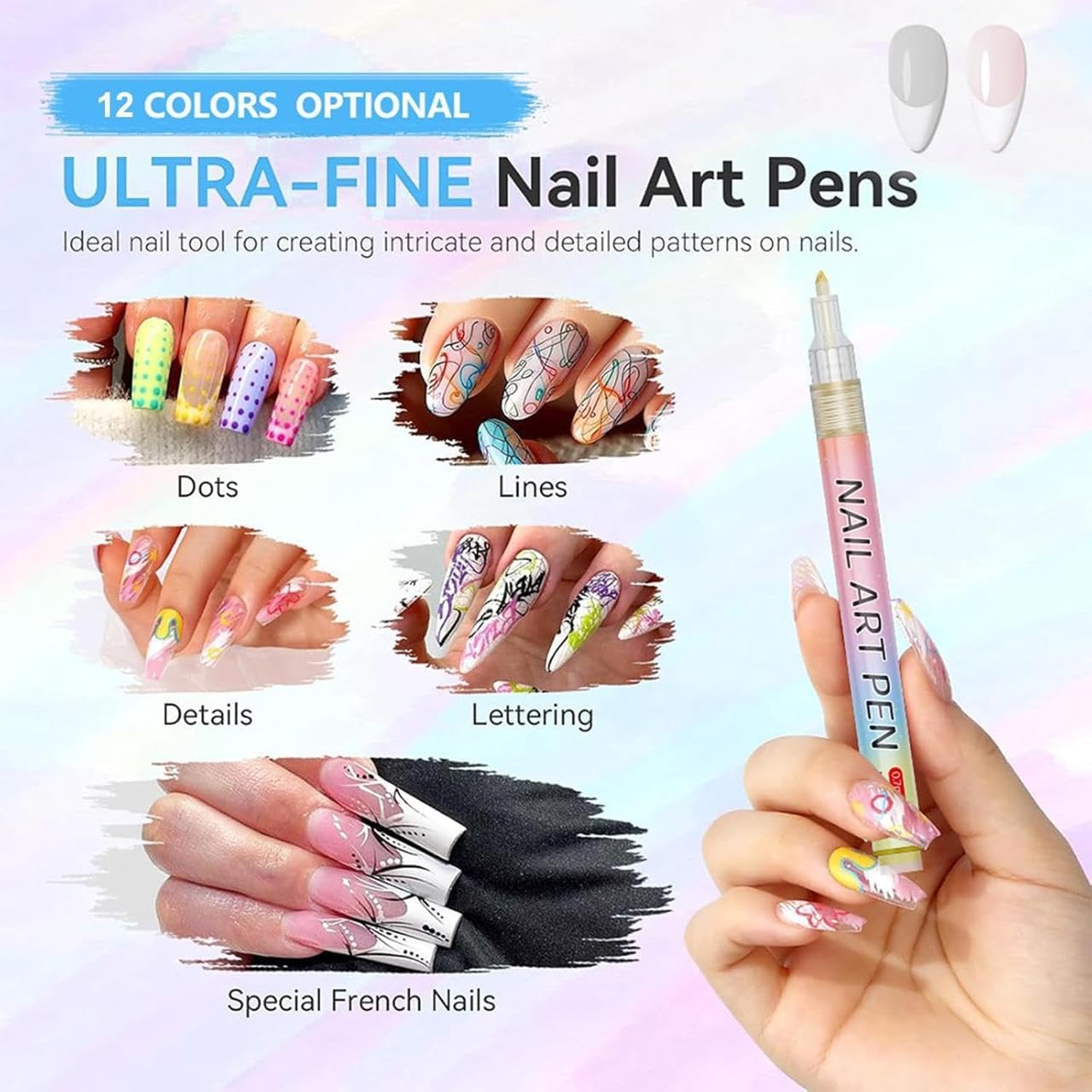 UCRAVO 12 Colors Nail Art Pens Set | Professional 3D Nail Polish Drawing Marker Pens | Quick Dry Nail Art Paint Pens | Fine Tip Liner Dotting Graffiti Tools for DIY Nail Design, Salon & Home Use Kit