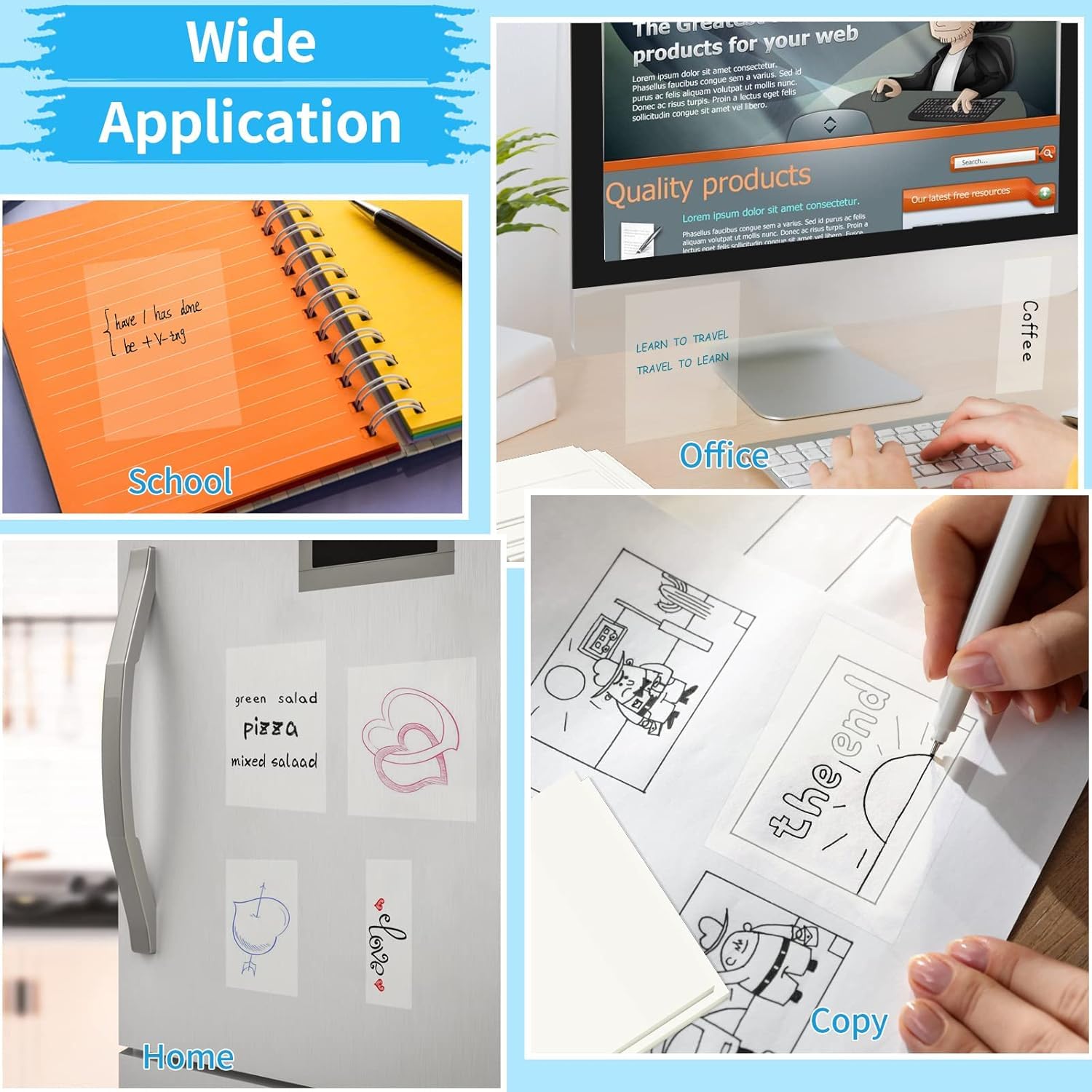 UCRAVO 400 Sheets Transparent Sticky Notes Self Adhesive Clear Sticky Notes for Writing Marking,Annotating Waterproof Reusable Sticky Pads for Office School College Study Planner Journaling Book Tabs