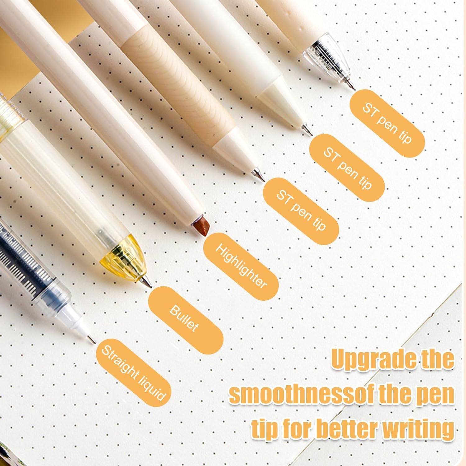 UCRAVO 6 Count Pastel Gel Ink Pen Set,Cute Note Taking 0.5mm Fine Point Retractable 5 Count Blue Ink Pens with 1 Count Highlighter for Writing, Journaling, School, Office (Off White)