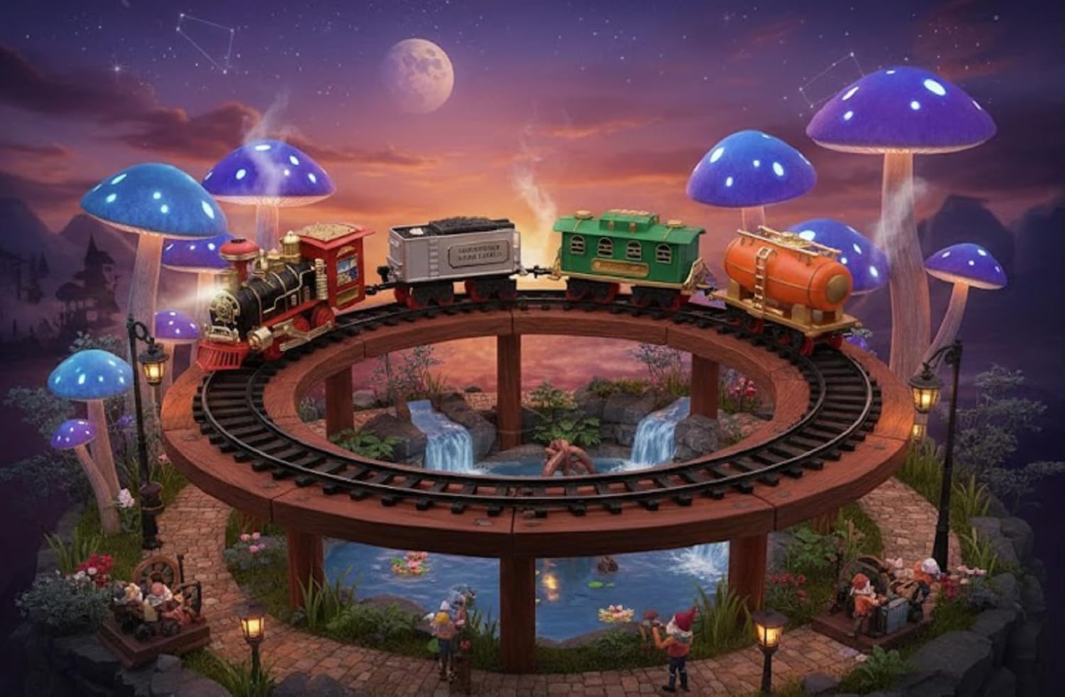 UCRAVO Electric Toy Train Set with Real Smoke, Lights Sound Steam Engine Railway Track Set for Kids 3+ Years, Battery Operated Classic Train with Cargo Coaches,Musical Train Toy Gift for Boys & Girls