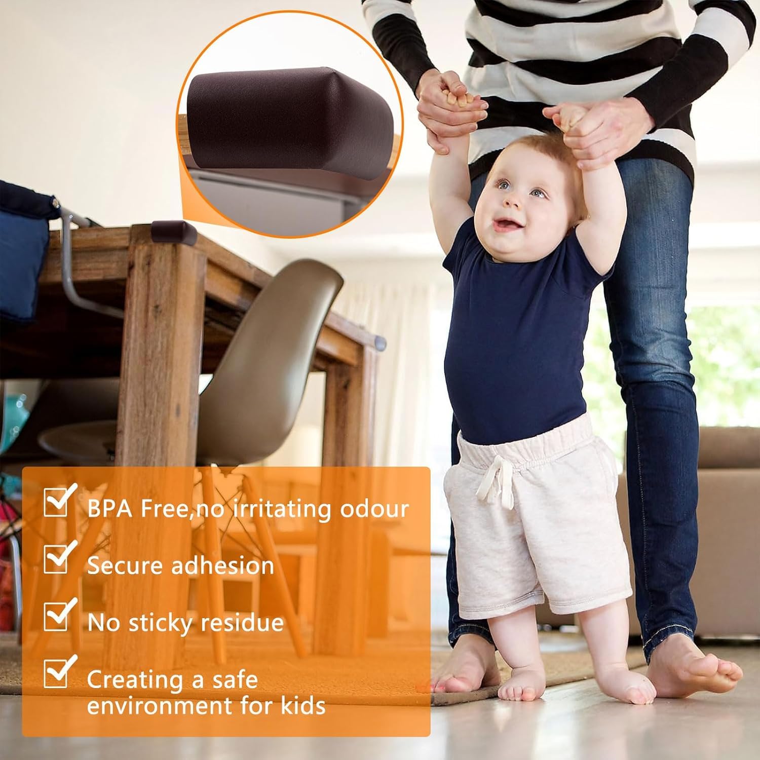 UCRAVO 8 pcs Brown Baby Safety Table Corner Protectors, Furniture Corner and Edge Safety Bumpers, Soft Rubber Foam Cushion Covers, 3M Taped Corner Guards, Baby Child Proofing Pads Rubber Corners