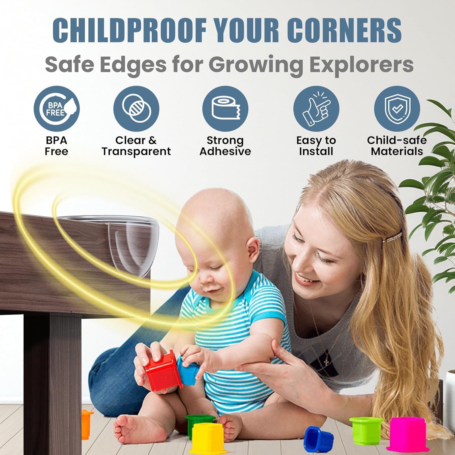 UCRAVO 8 pcs Brown Baby Safety Table Corner Protectors, Furniture Corner and Edge Safety Bumpers, Soft Rubber Foam Cushion Covers, 3M Taped Corner Guards, Baby Child Proofing Pads Rubber Corners